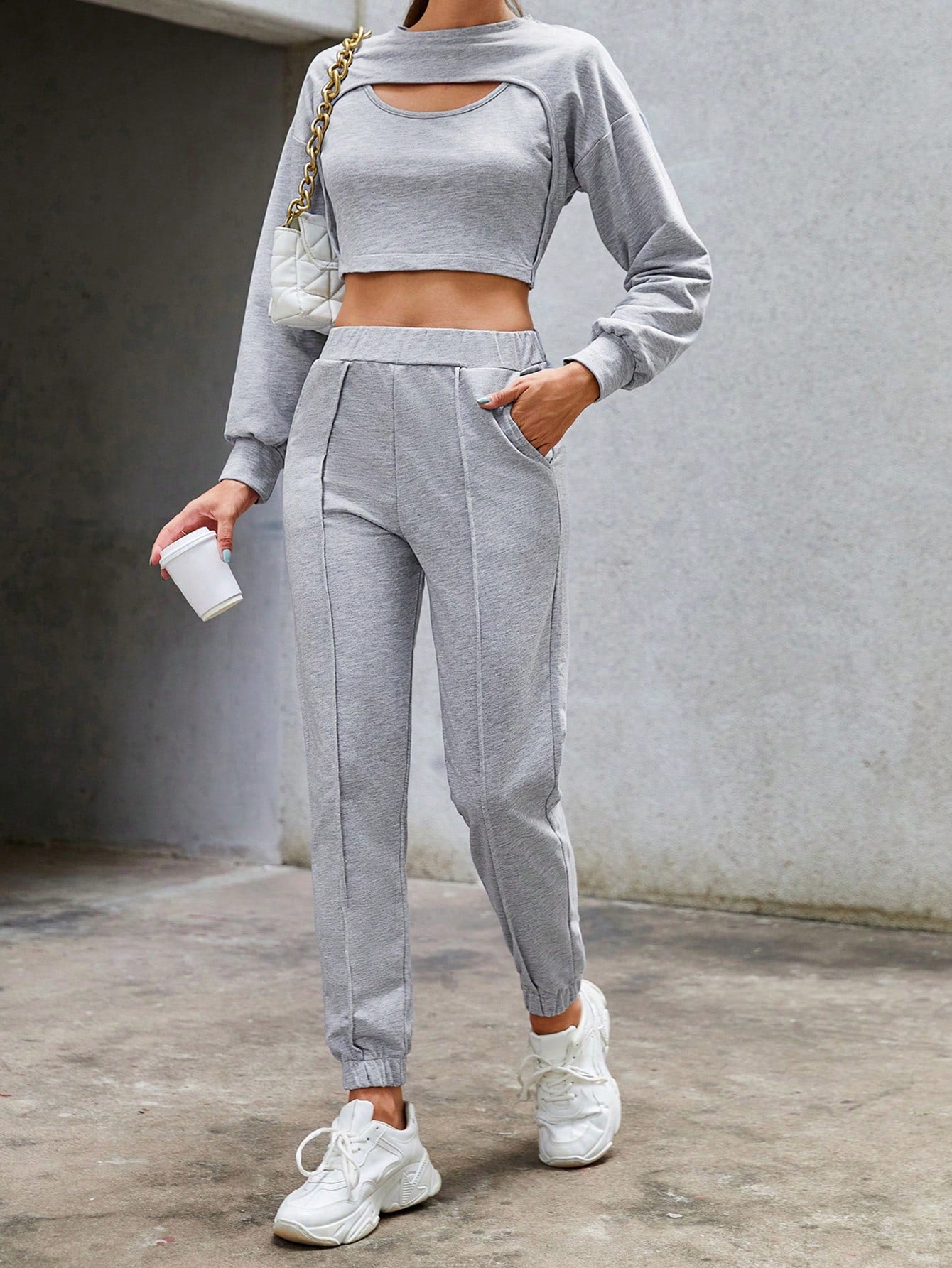 Solid Cut Out Crop Sweatshirt