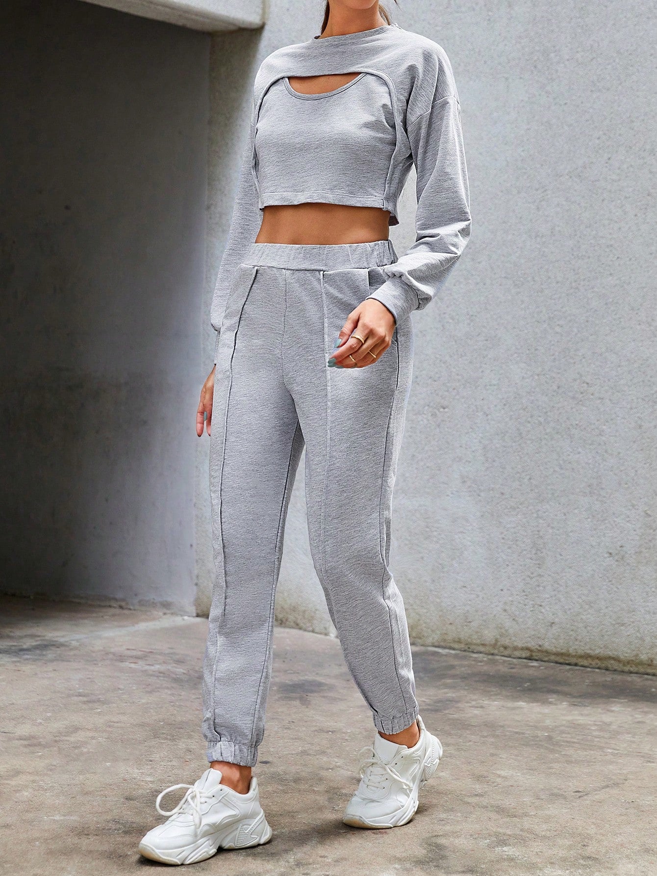 Solid Cut Out Crop Sweatshirt