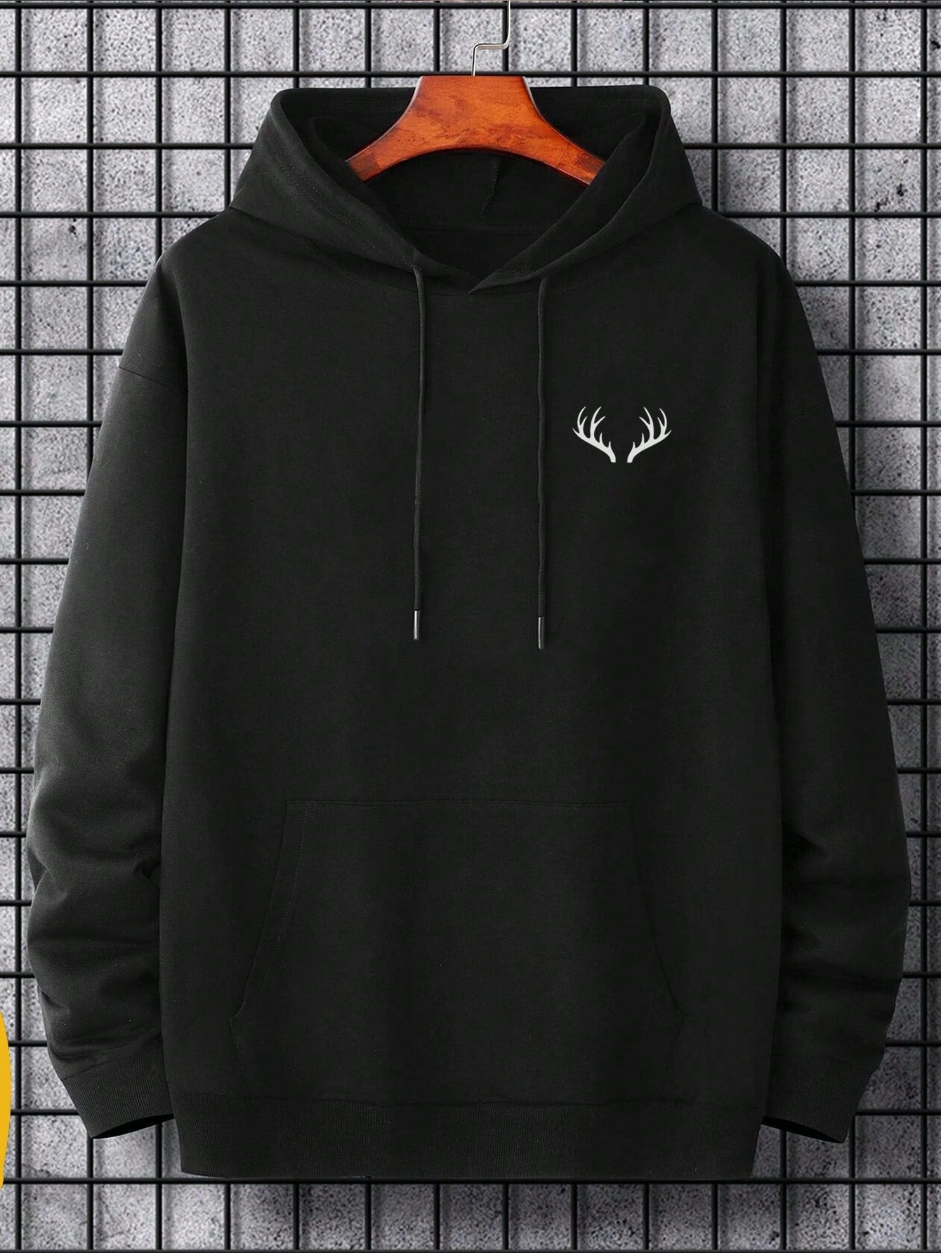 Men Antler Print Kangaroo Pocket Drawstring Hoodie