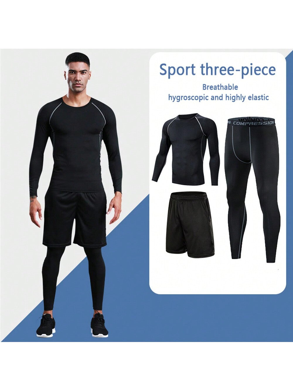 3pcs/Set Boyfriend Style Men's Fitness Clothing Set, Quick-Drying, Tight Training Suit For Running, Basketball, Gym All Seasons Gym Clothes Boyfriend Style Men, Athletic Suit, Tracksuit Boyfriend Style Men Shorts Set