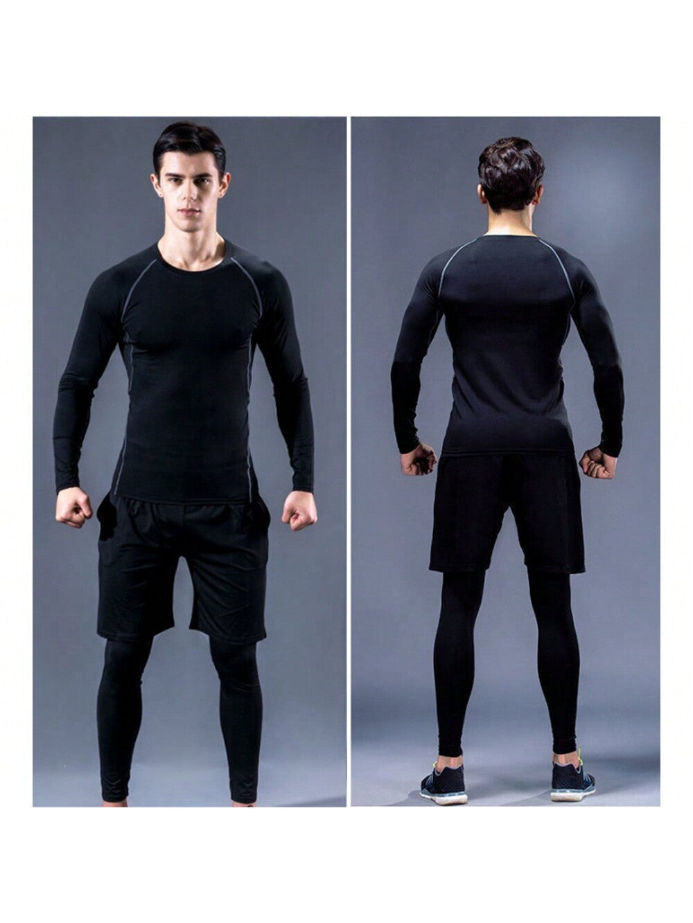 3pcs/Set Boyfriend Style Men's Fitness Clothing Set, Quick-Drying, Tight Training Suit For Running, Basketball, Gym All Seasons Gym Clothes Boyfriend Style Men, Athletic Suit, Tracksuit Boyfriend Style Men Shorts Set