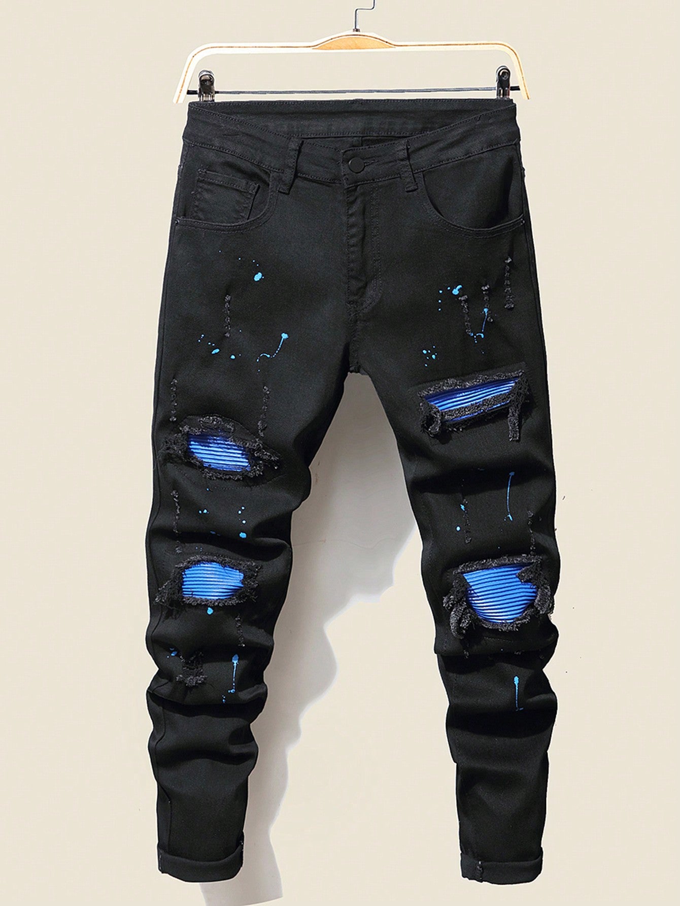 Manfinity LEGND Men's Distressed Slim-Fit Casual Denim Jeans With Pockets