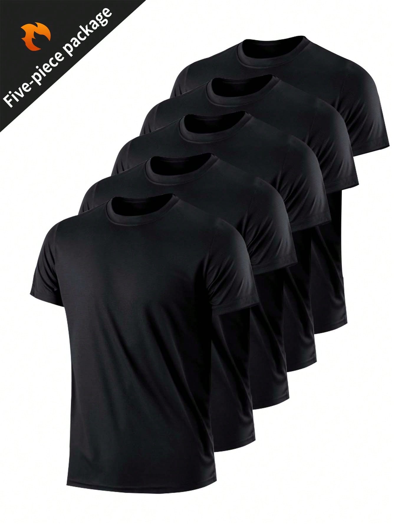 5PCS Solid Color Ultralight Quick Dry Sport T-Shirt, Breathable Lightweight Top For Fitness Gym Clothes Boyfriend Style Men