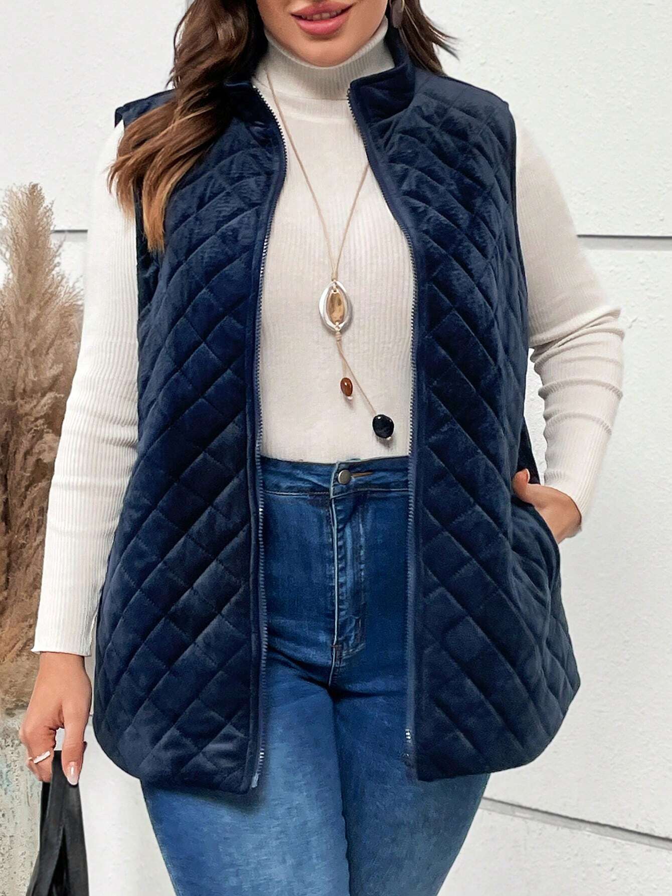 EMERY ROSE Plus Size Floral Print Zipped Sleeveless Padded Coat,Winter Coat Women,Jacket Women Winter