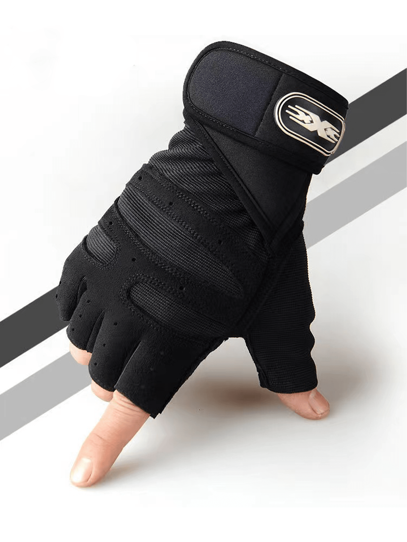 1 Pair Unisex Sport Fingerless Gloves, Suitable For Fitness, Outdoor Cycling, Climbing, Non-Slip Wrist Protection,Black Gloves