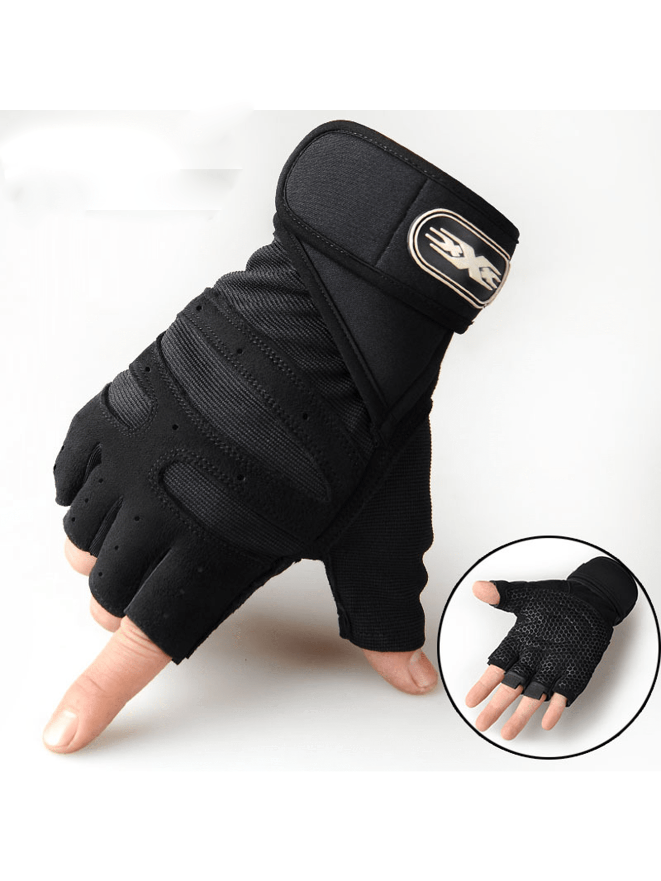 1 Pair Unisex Sport Fingerless Gloves, Suitable For Fitness, Outdoor Cycling, Climbing, Non-Slip Wrist Protection,Black Gloves