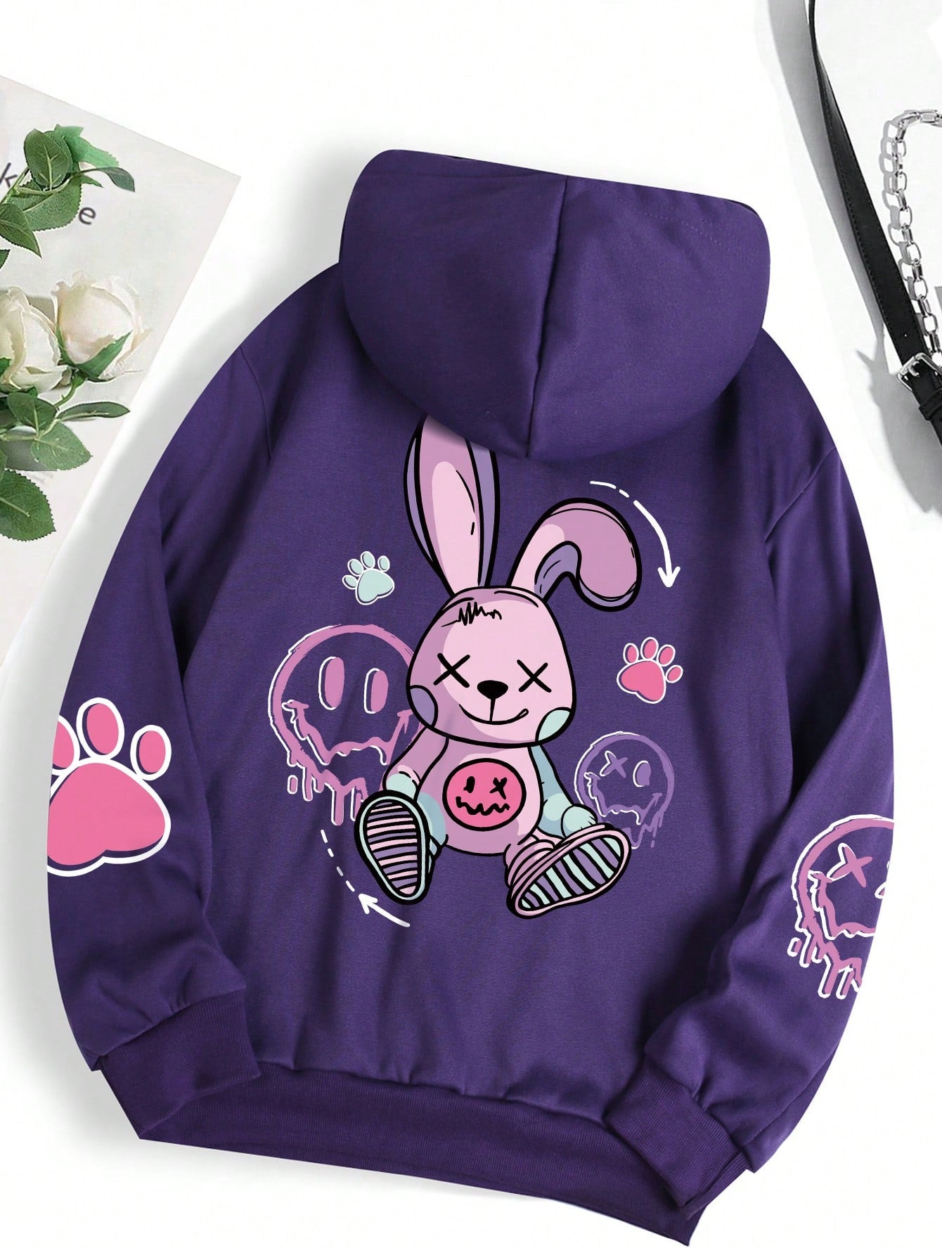 INAWLY Plus Cartoon Graphic Kangaroo Pocket Drawstring Thermal Hoodie, For Winter