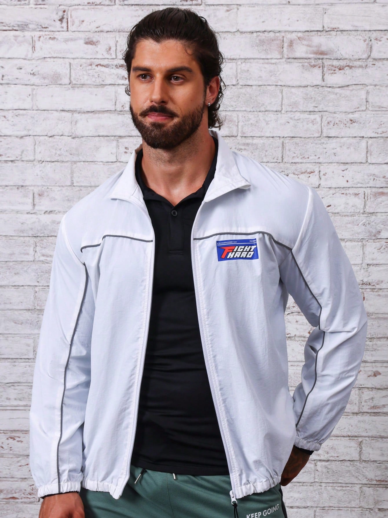 Manfinity Sport Corelite Men Letter Graphic Contrast Piping Zip Up Sports Jacket Workout Tops