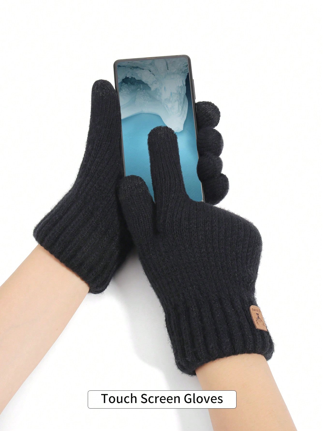 1pair Winter Men's Double-Layered Thickened Touch Screen Texting Warm Gloves, Knitted Stripe