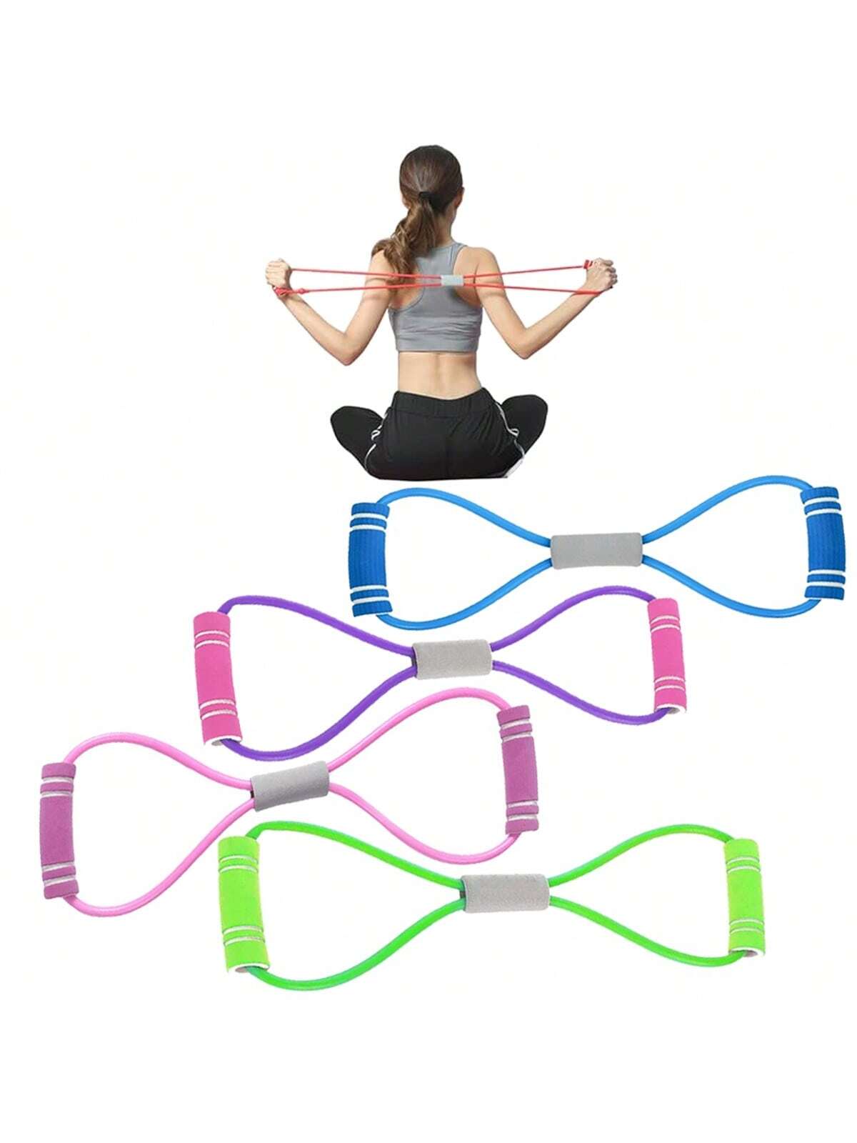 2024 Newest  1 Pc 8-Shaped Resistance Band, Arm Back Shoulder Exercise Elastic Rope Elastic Fitness Band, Foot, Leg, Hand Stretching, Arm Exercise Device, Used For Yoga Pilates Stretching Physical, Home Gym Exercise