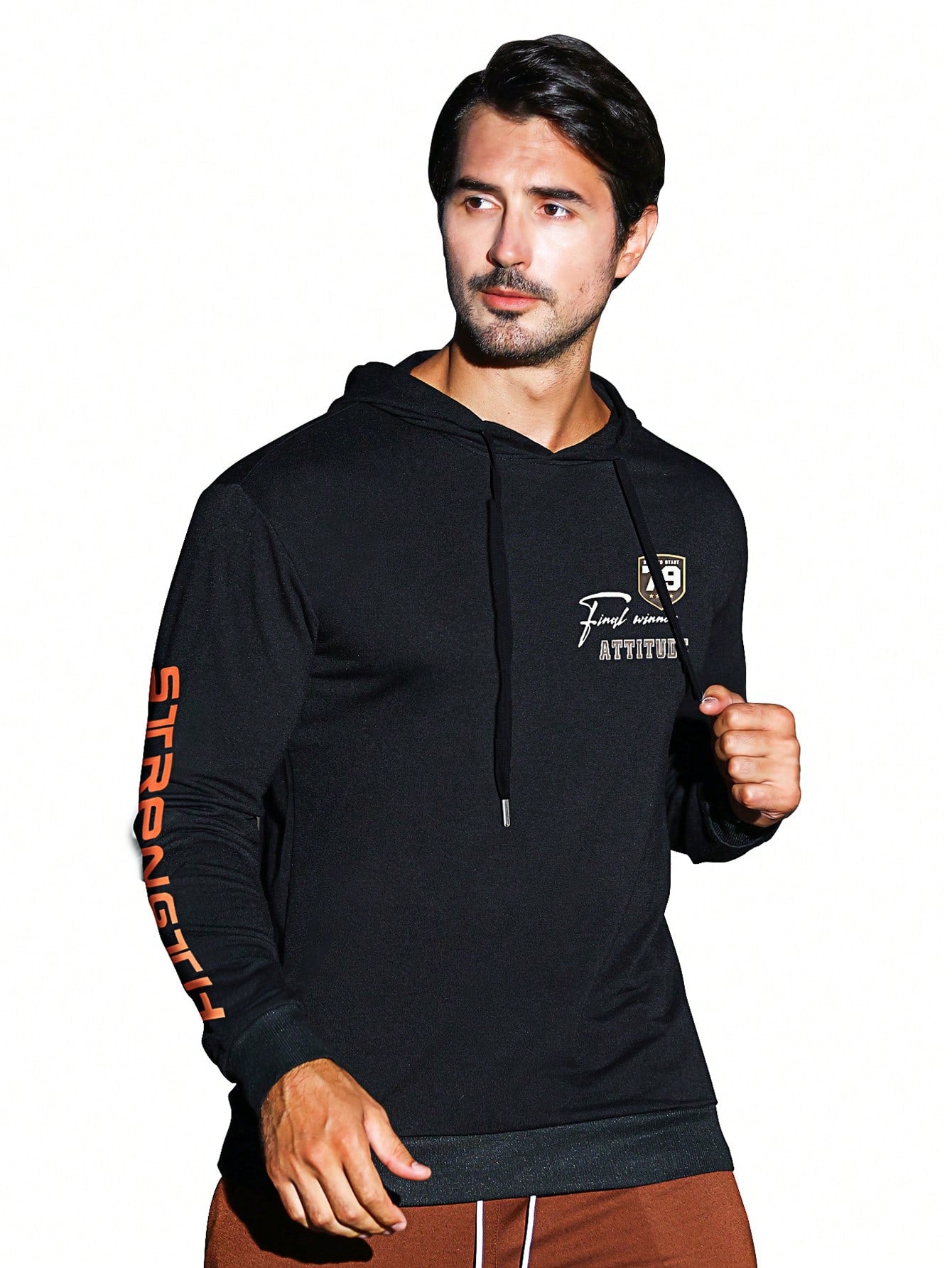 Manfinity Sport Corelite Men Letter Graphic Drawstring Sports Hoodie Men Sweatshirt