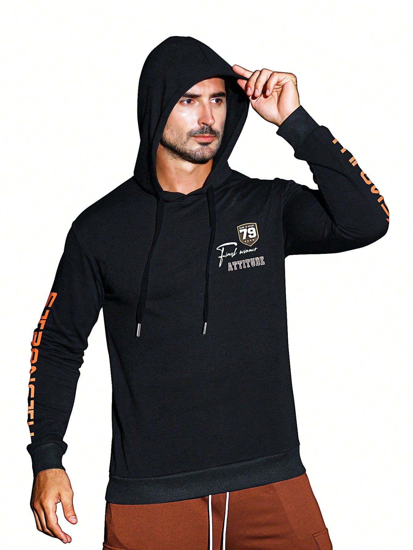 Manfinity Sport Corelite Men Letter Graphic Drawstring Sports Hoodie Men Sweatshirt