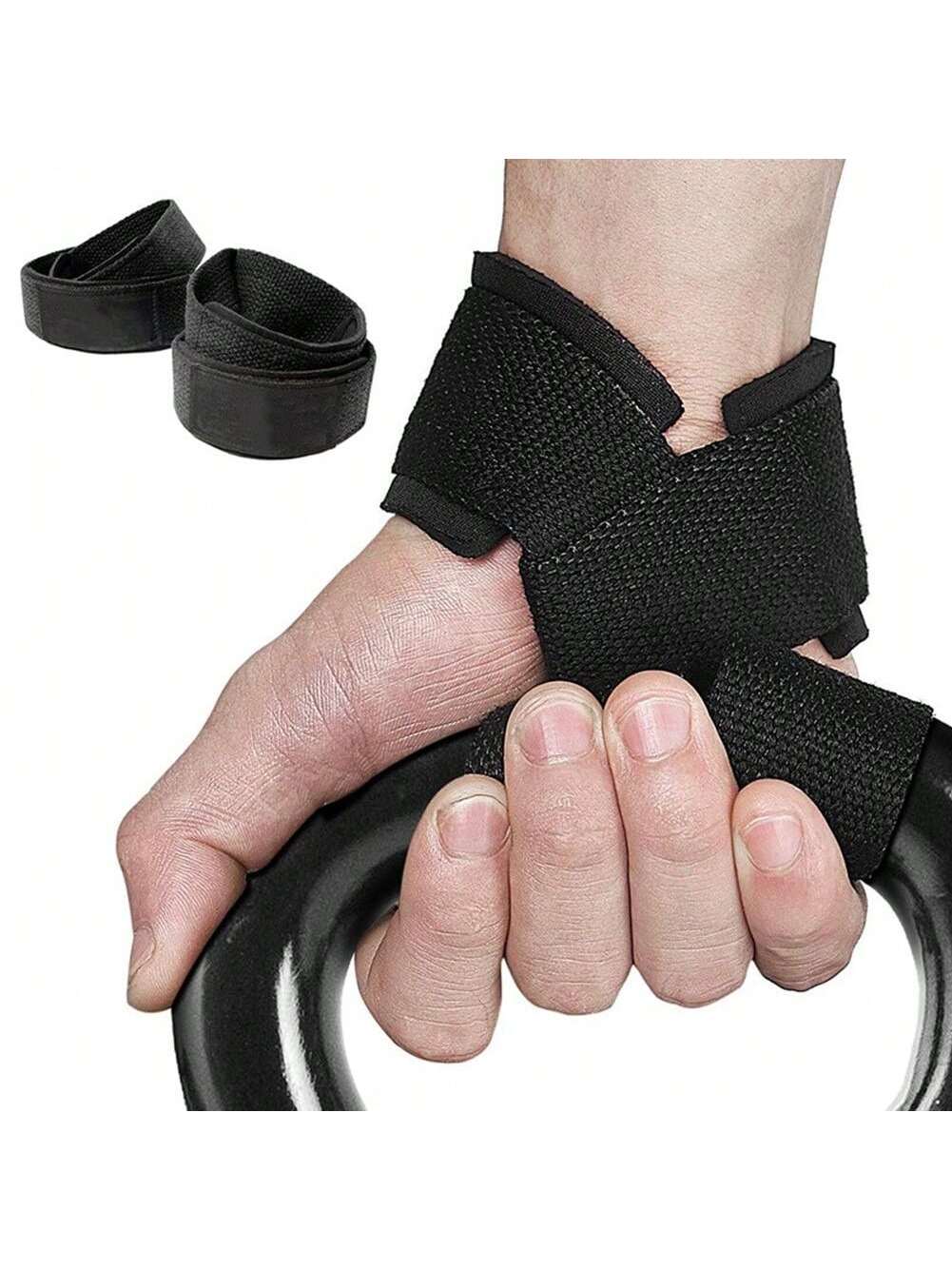 1pair Black Weightlifting Adjustable Wrist Strap Wrist Protector Bodybuilding Grip Strap Band Anti-Skid Lifting Strap Dumbbel Belt Gym Equipment Strength Training