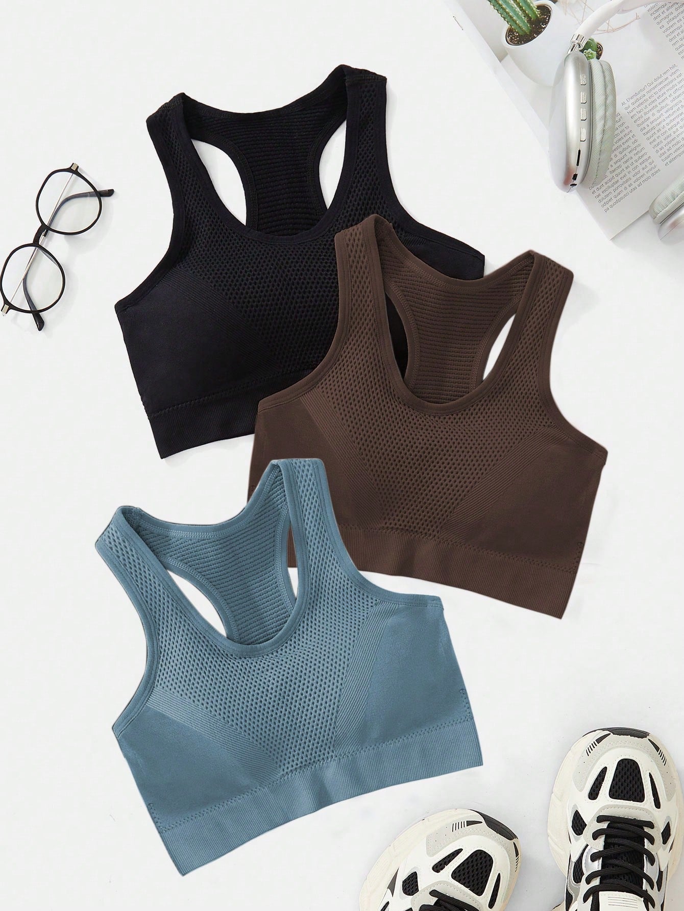 SHEIN Sport Studio 3pcs Seamless Racerback Sports Bra