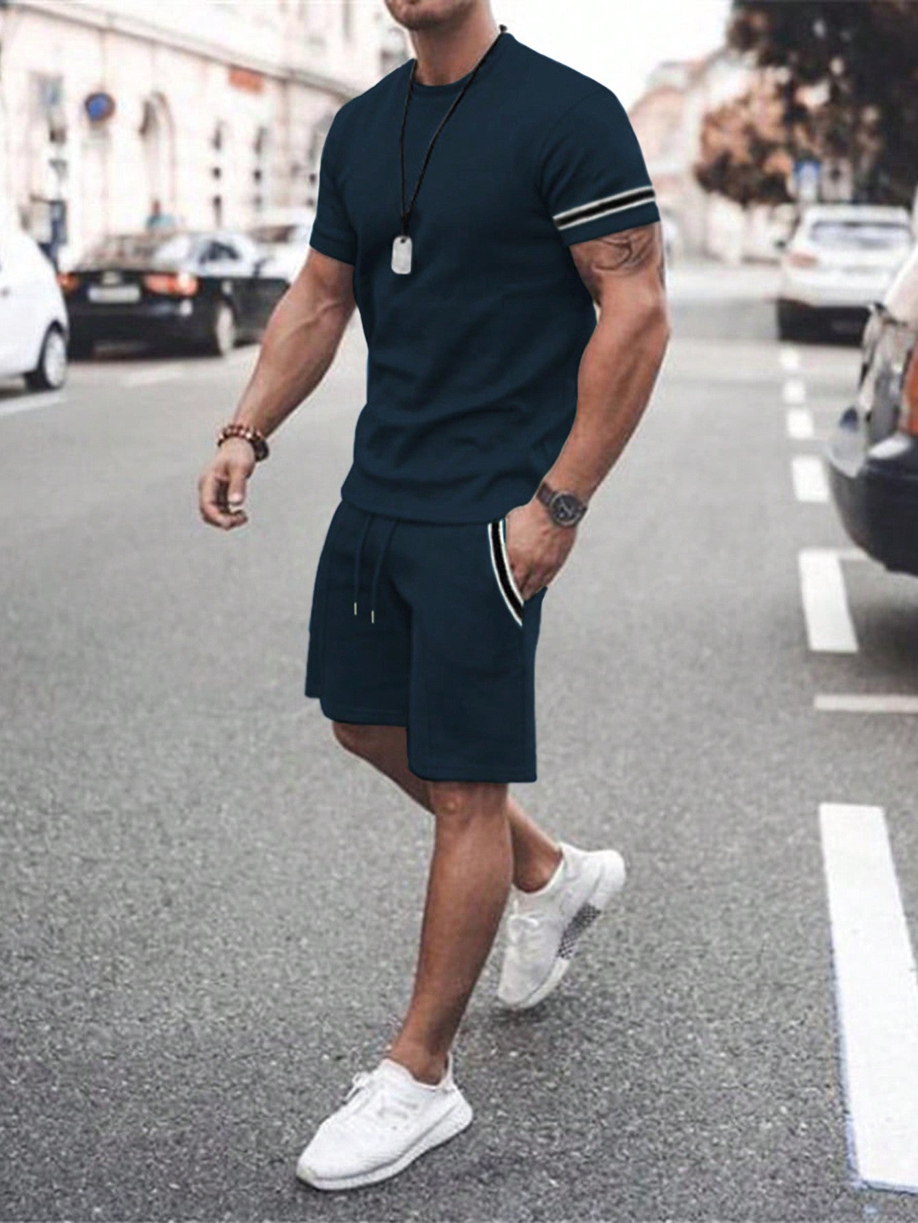 Manfinity Homme Men's Fashionable Summer Sporty Casual 2pcs/Set Outfits