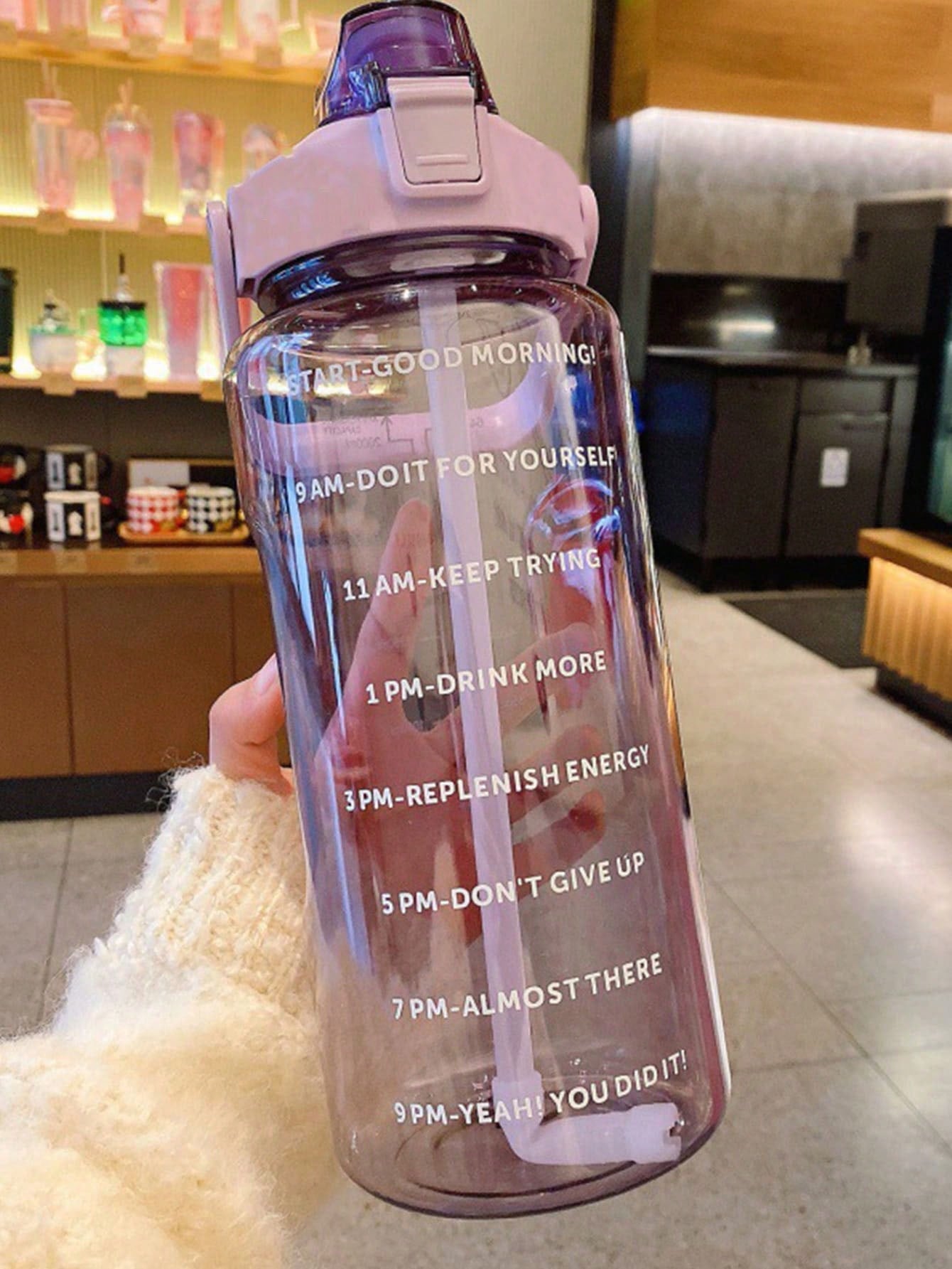 1pc 2000ml or 750ml  Clear Plastic Water Bottle, Slogan Graphic Sport Water Bottle For Indoor