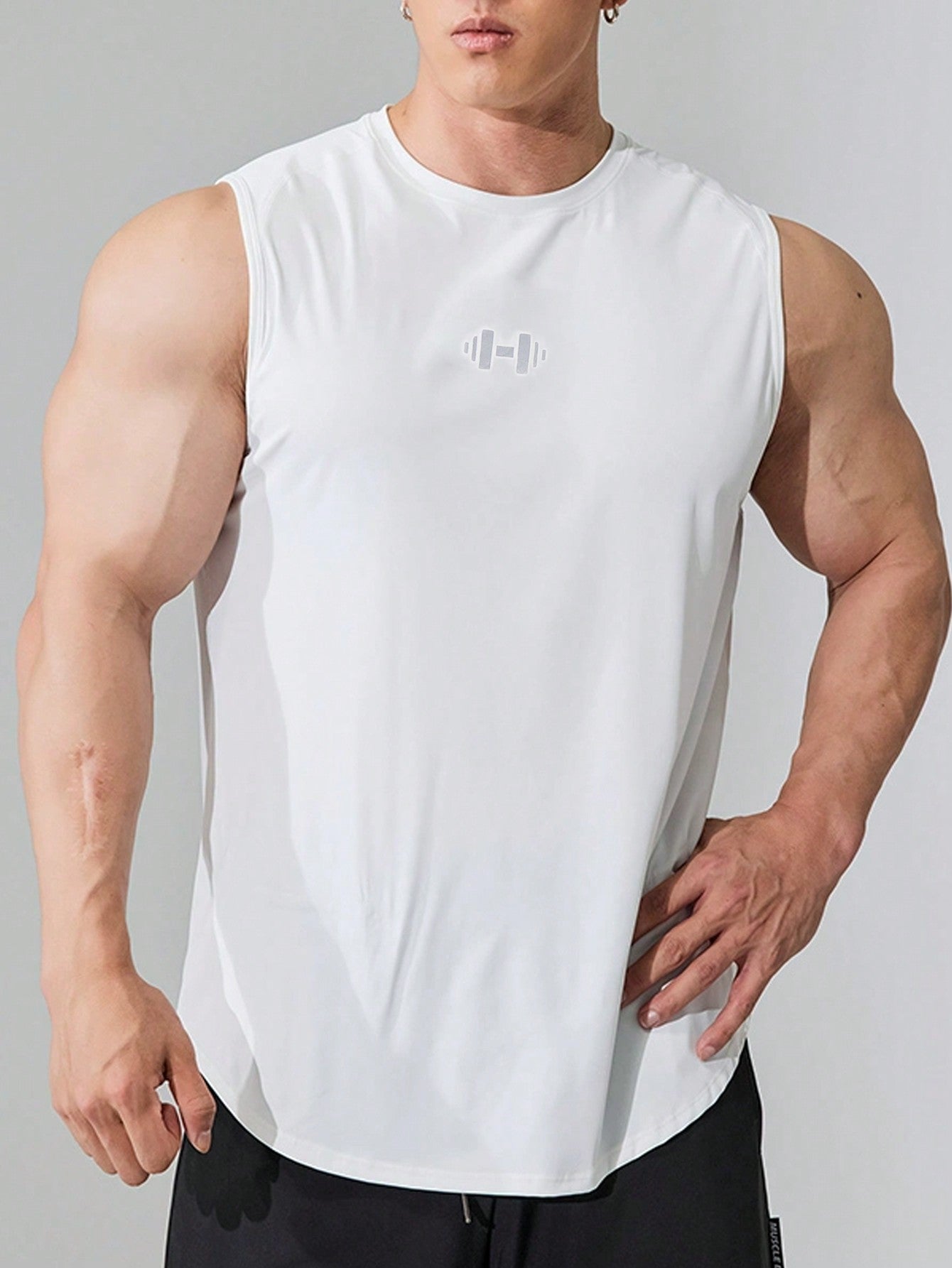 Manfinity Sport PWRUP Boyfriend Style Men's Dumbbell Printed Athletic Tank Top Workout Tops