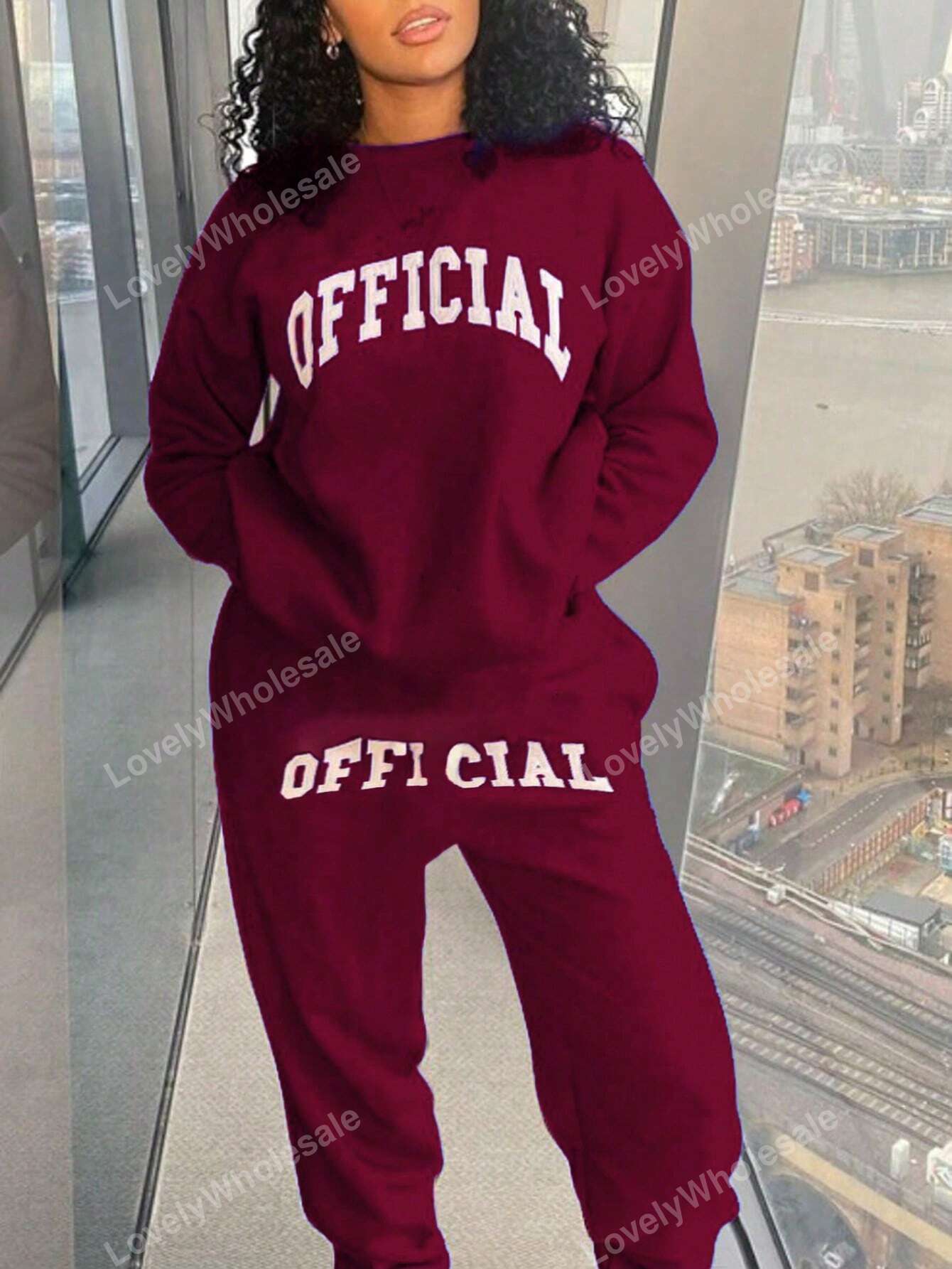 LovelyWholesale Women'S Casual Round Neck Off Shoulder Long Sleeved Letter Printed Sweatshirt And Pants Set For Autumn And Winter