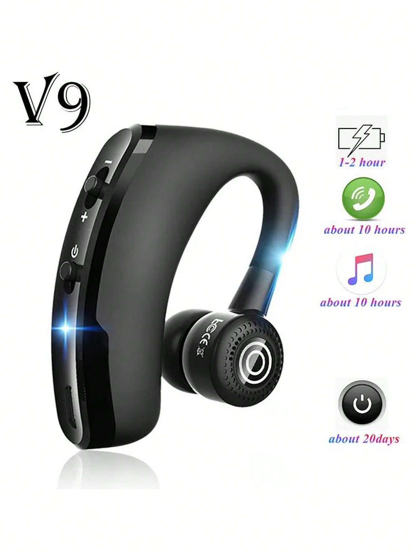 V9 Business CSR Bluetooth Wireless Earphone With Ear Hook, Stereo Sound