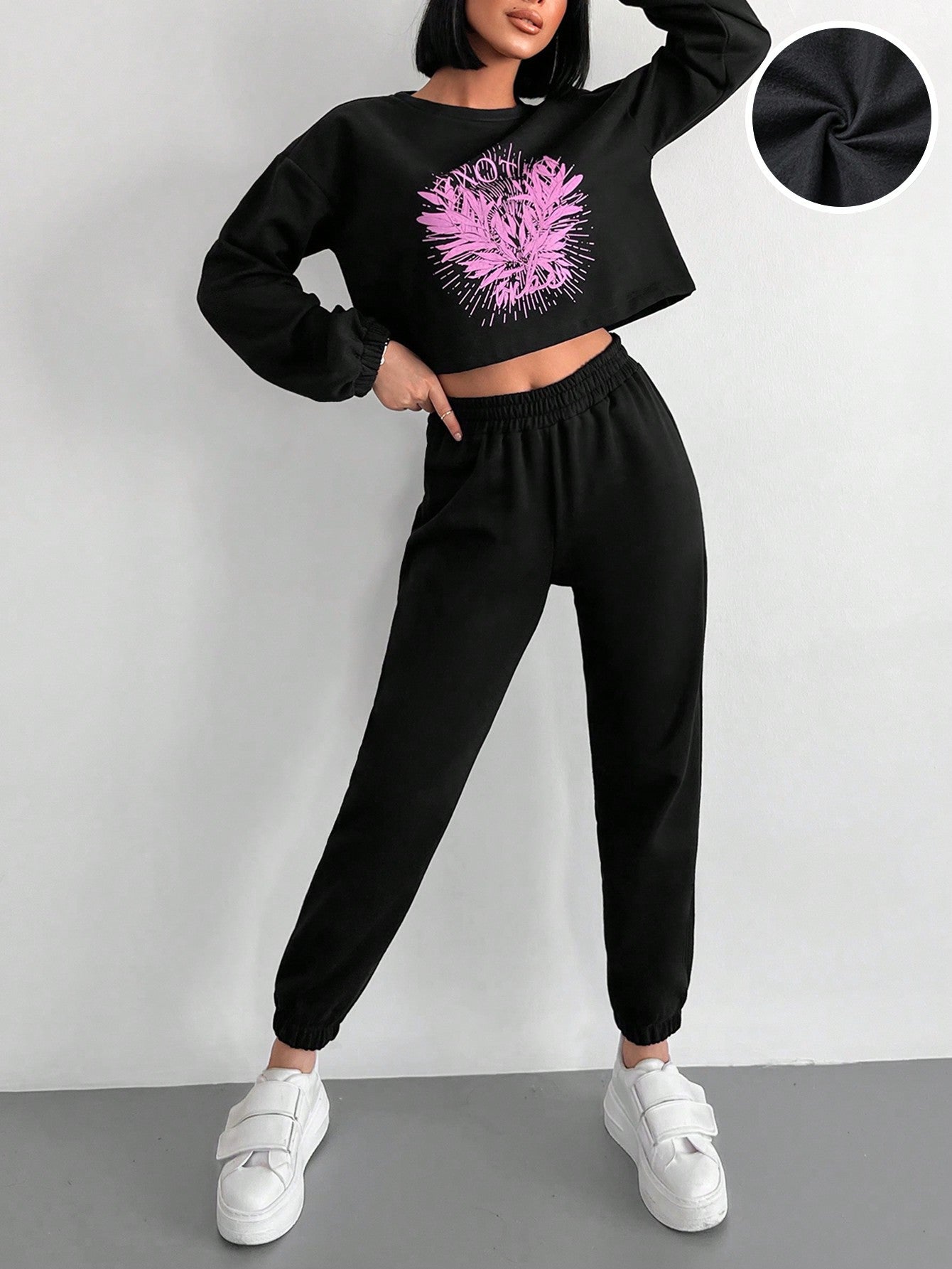 Graphic Drop Shoulder Crop Sweatshirt