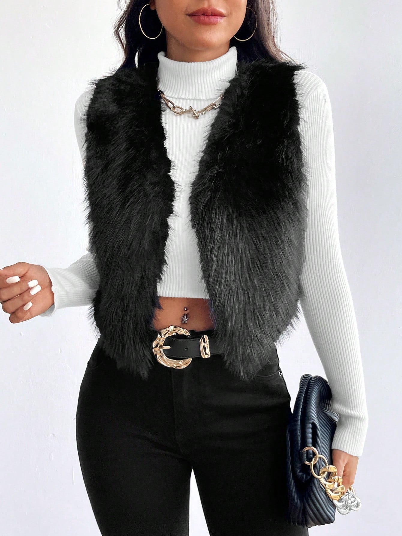 Privé Open Front Fuzzy Vest Coat