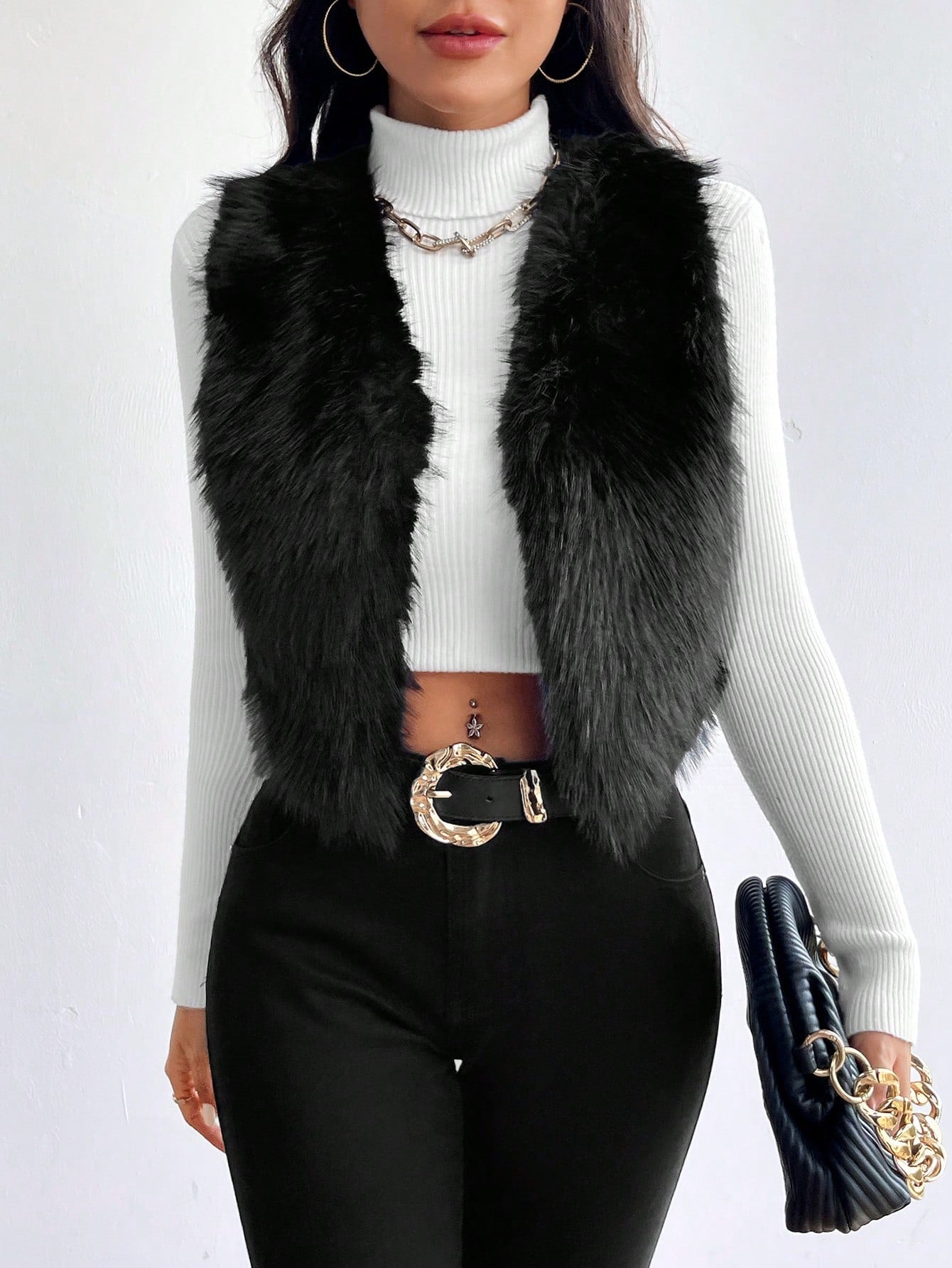 Privé Open Front Fuzzy Vest Coat