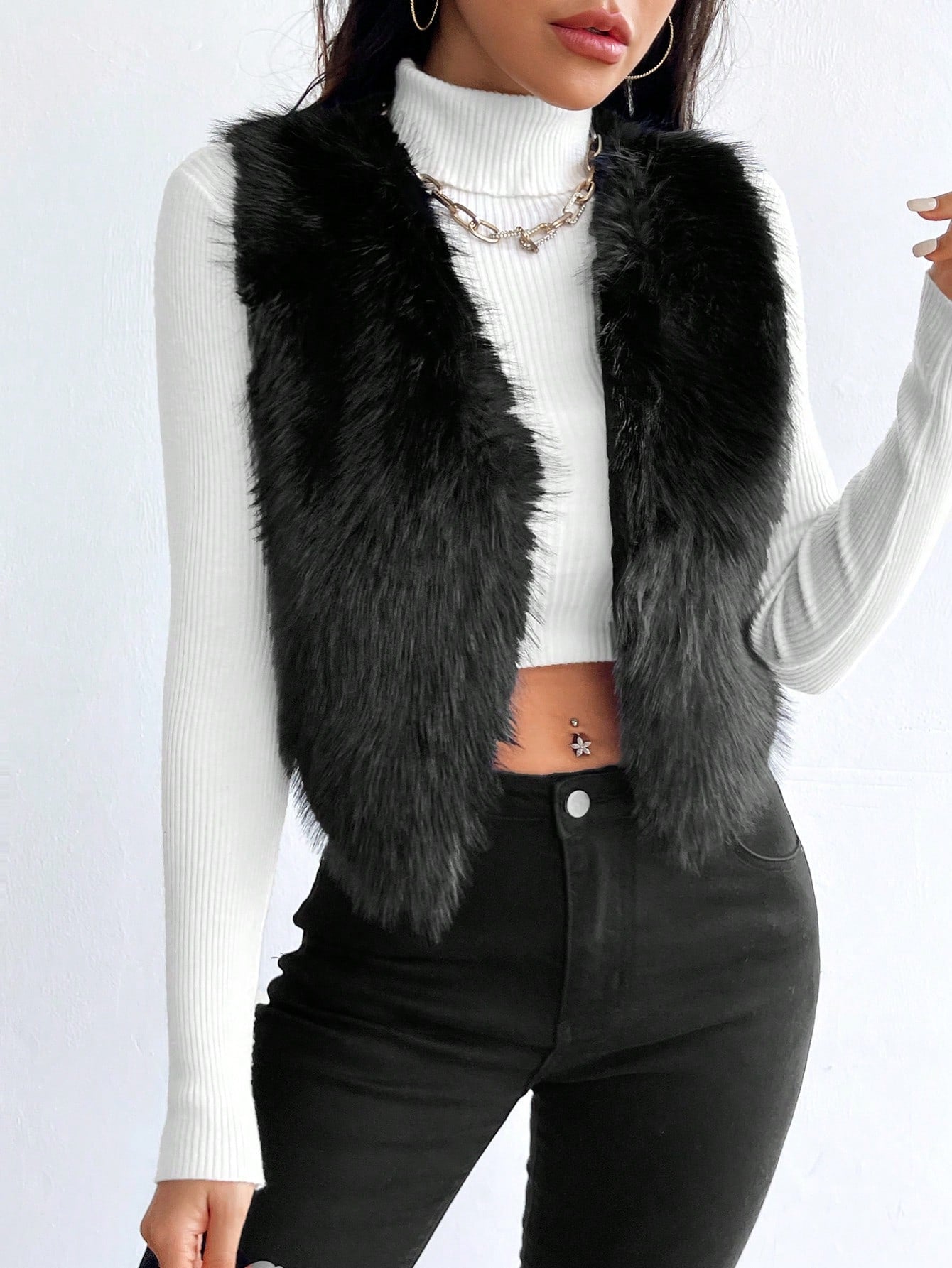 Privé Open Front Fuzzy Vest Coat