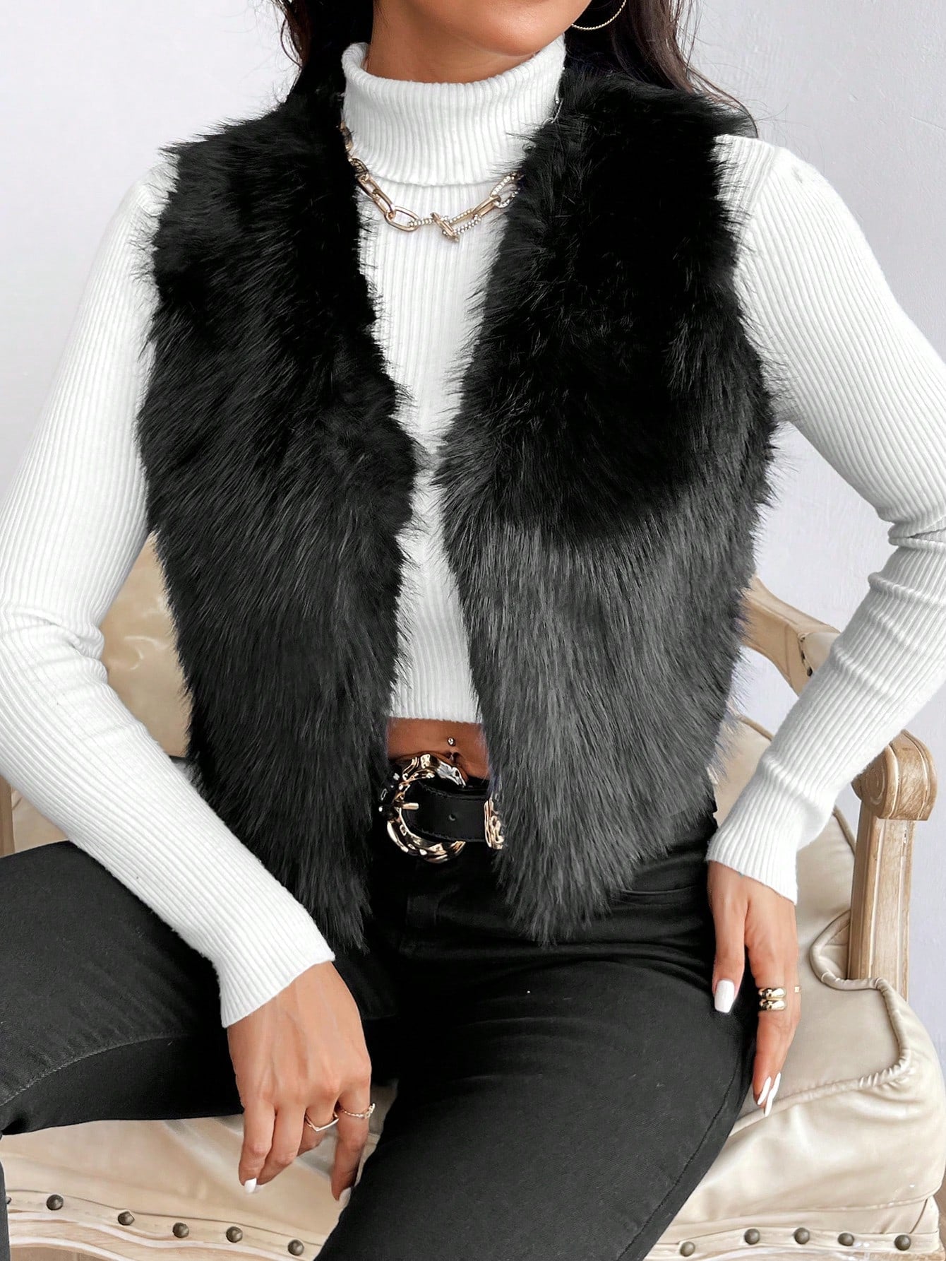 Privé Open Front Fuzzy Vest Coat