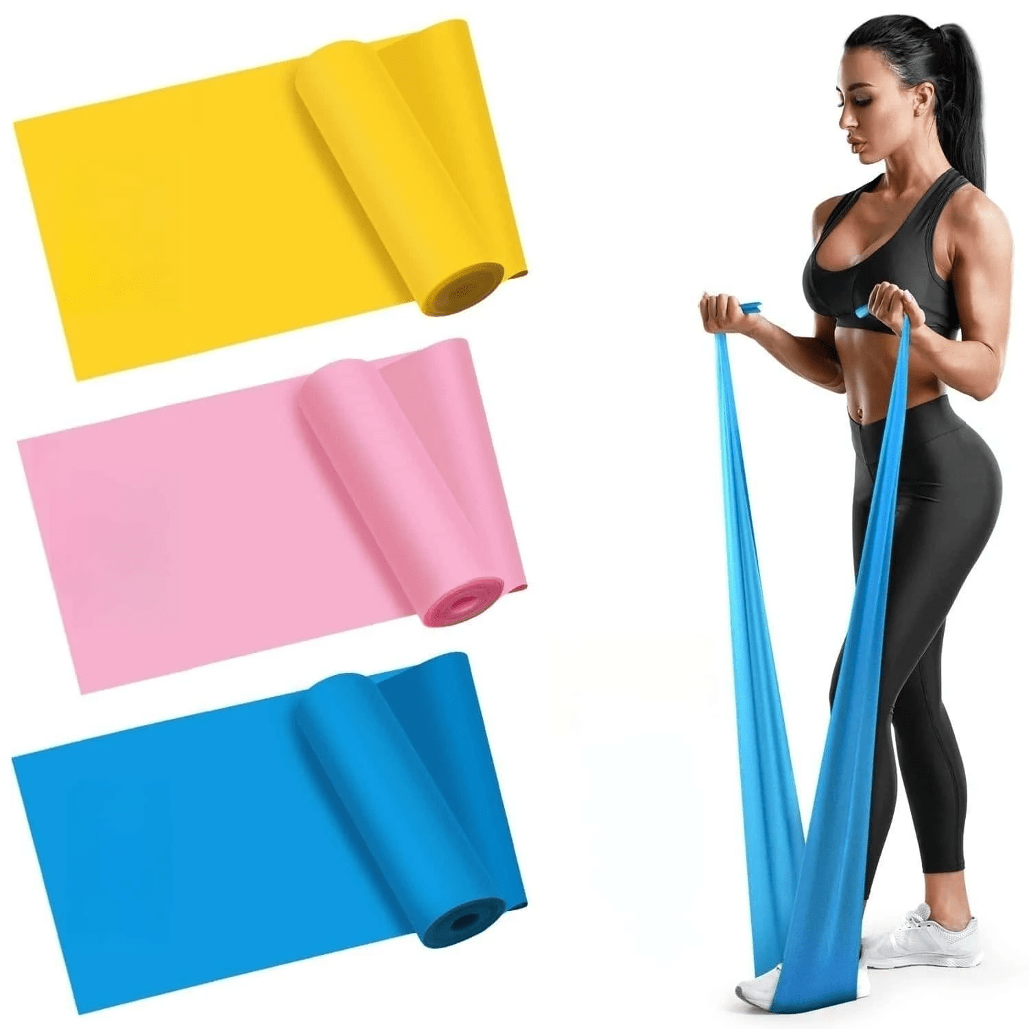 Resistance Bands For Strength Training, Yoga, Pilates, Stretching, And Home Gym Workouts (5-15lbs)