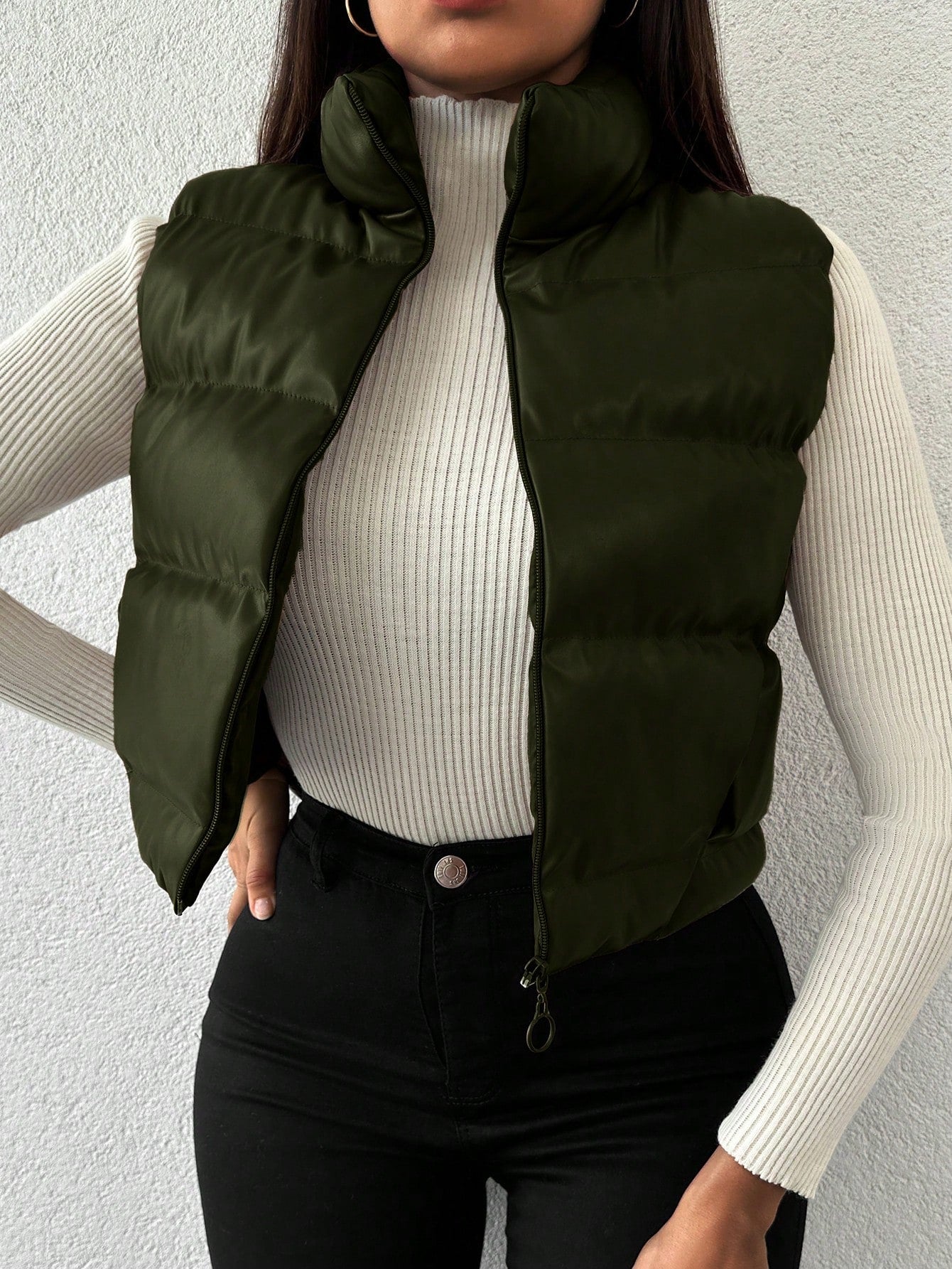 Women's Solid Color Sleeveless -padded Jacket