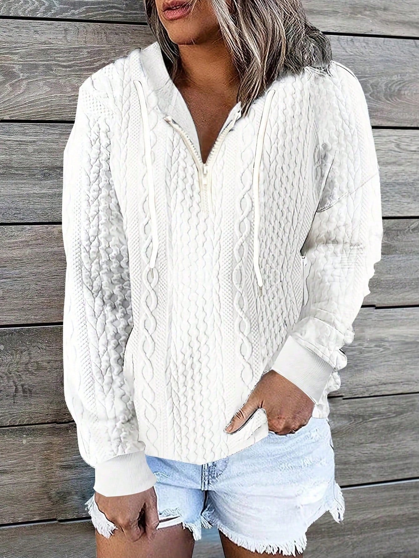 INAWLY Women's Twisted Texture Hoodie,Long Sleeve Tops