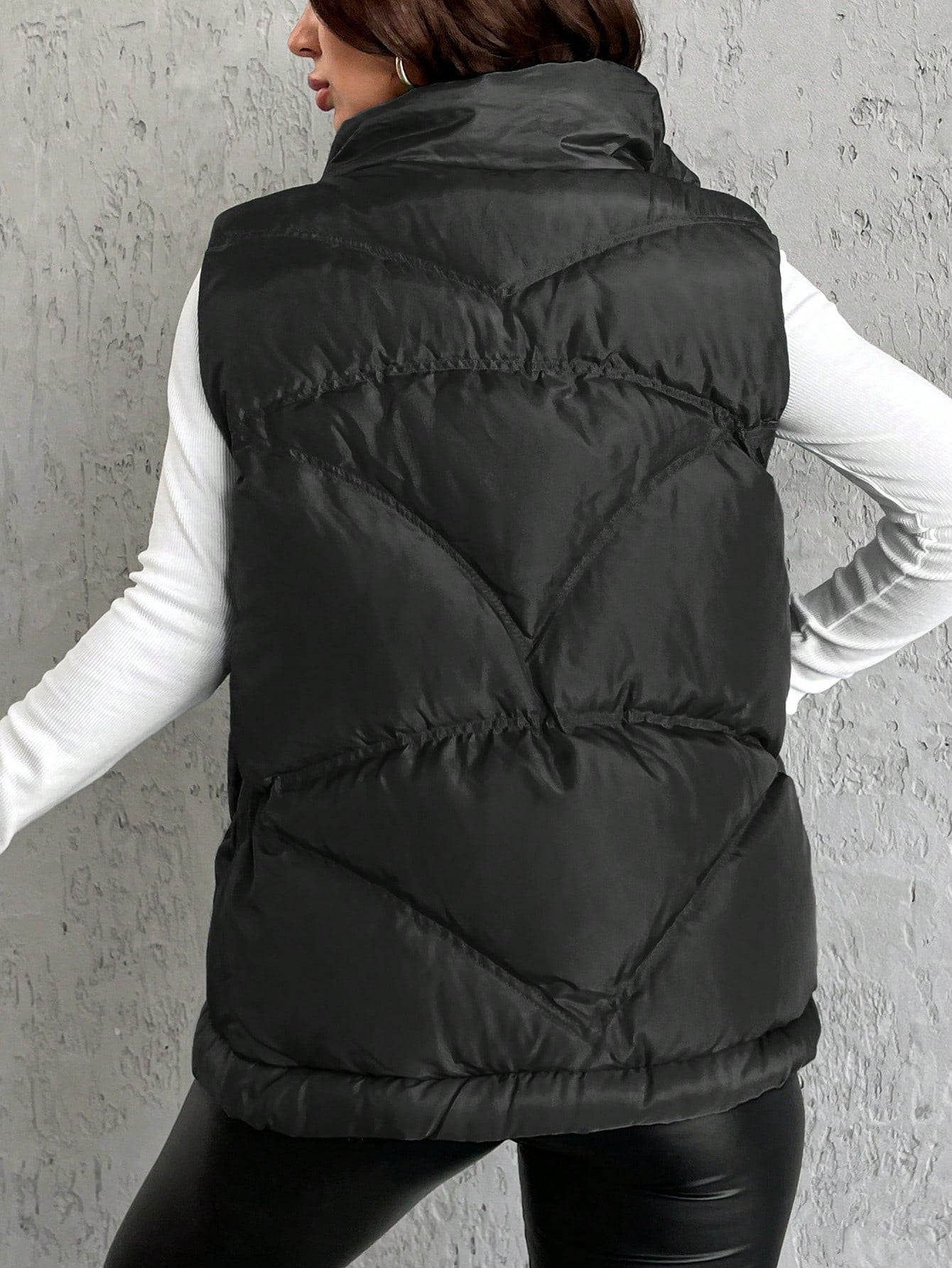 Flap Pocket Drawstring Hem Puffer Vest Coat