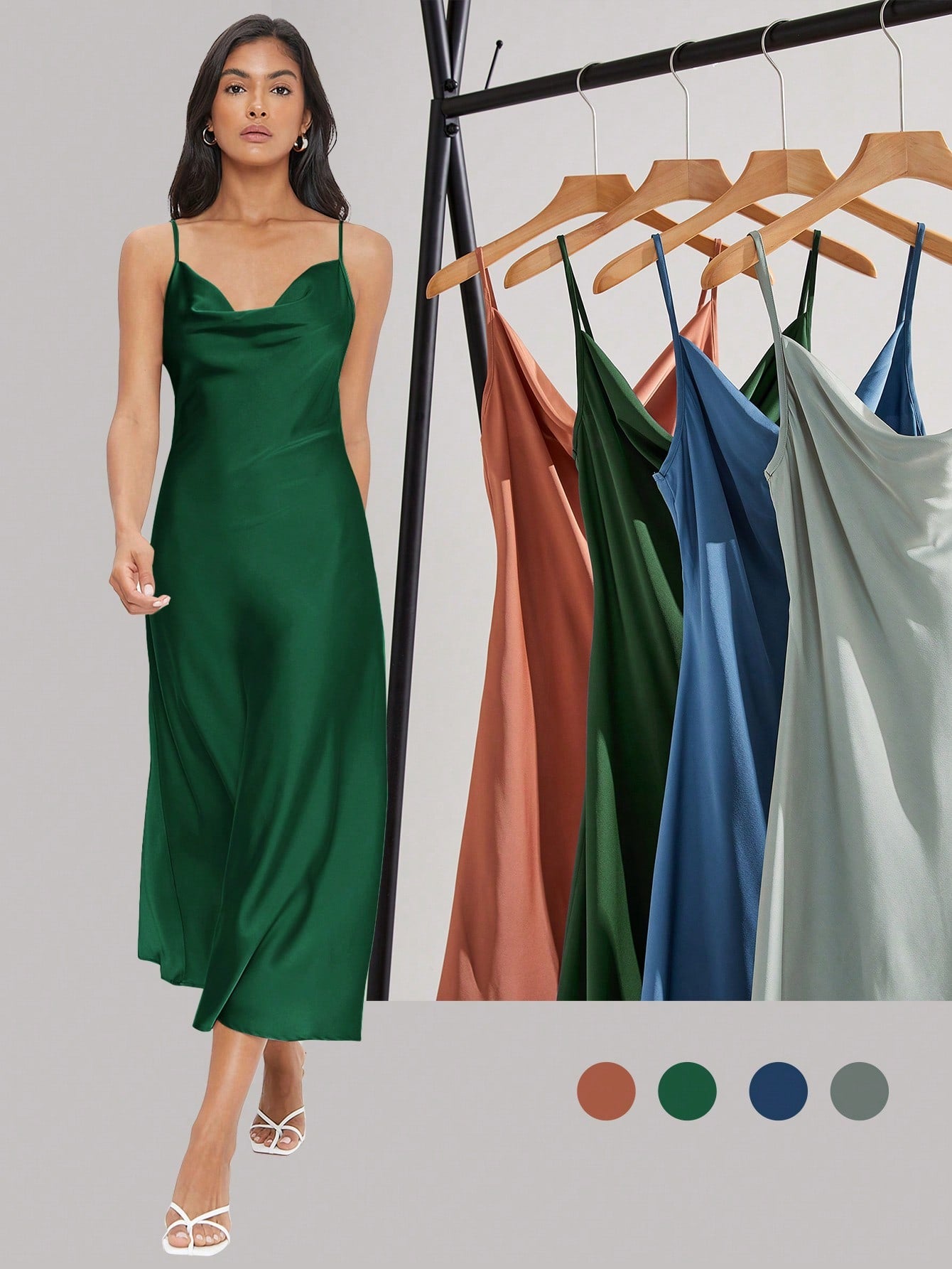 BizChic Cowl Neck Solid Slip Dress Workwear