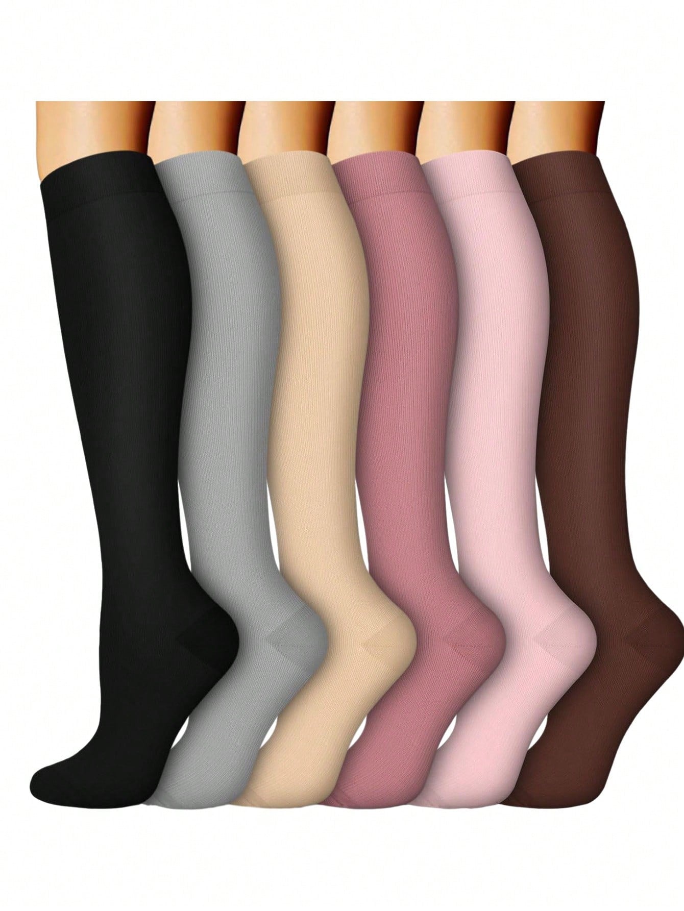 6 Pairs Copper Compression Socks Football Socks Men 15-20 Mmhg Knee High Cute Sports Gold Fit Cycling Adult Support Hose Circulation Long Socks, For Gym