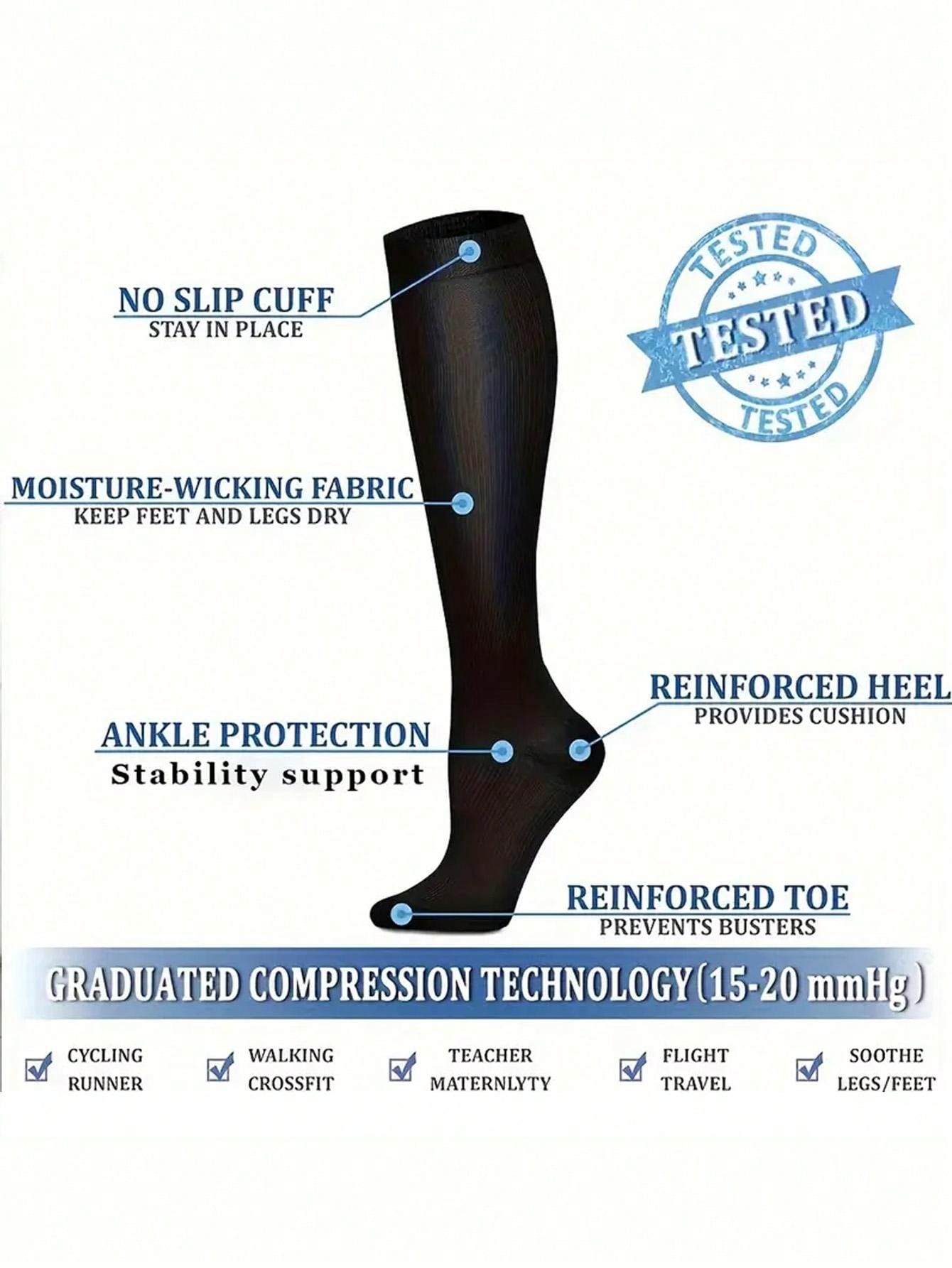 6 Pairs Copper Compression Socks Football Socks Men 15-20 Mmhg Knee High Cute Sports Gold Fit Cycling Adult Support Hose Circulation Long Socks, For Gym