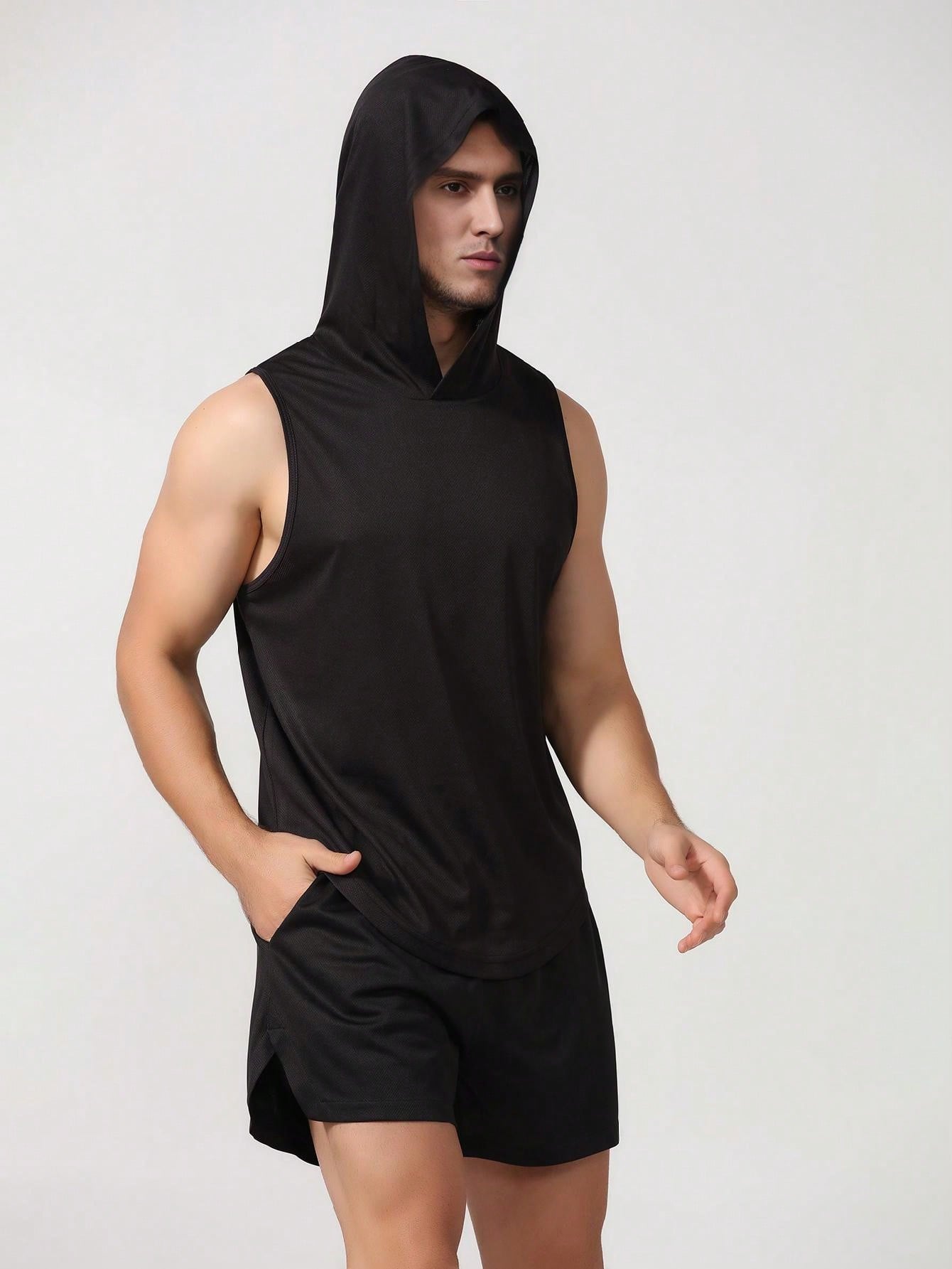 Boyfriend Style Men's Sports Sleeveless Hooded Tank Top, Outdoor Running Fitness Quick-Dry Tank Top Gym Clothes Boyfriend Style Men Basic