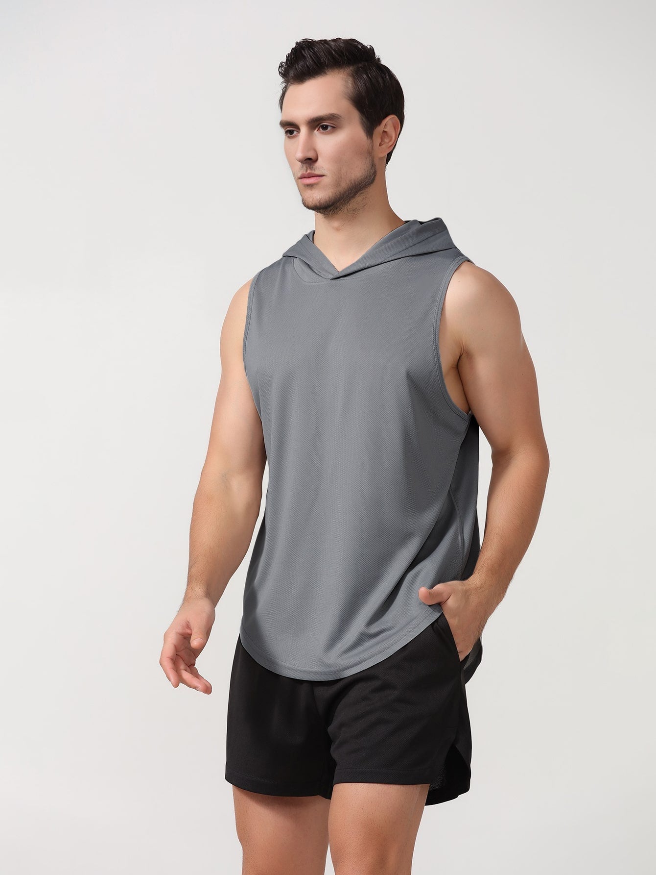 Boyfriend Style Men's Sports Sleeveless Hooded Tank Top, Outdoor Running Fitness Quick-Dry Tank Top Gym Clothes Boyfriend Style Men Basic