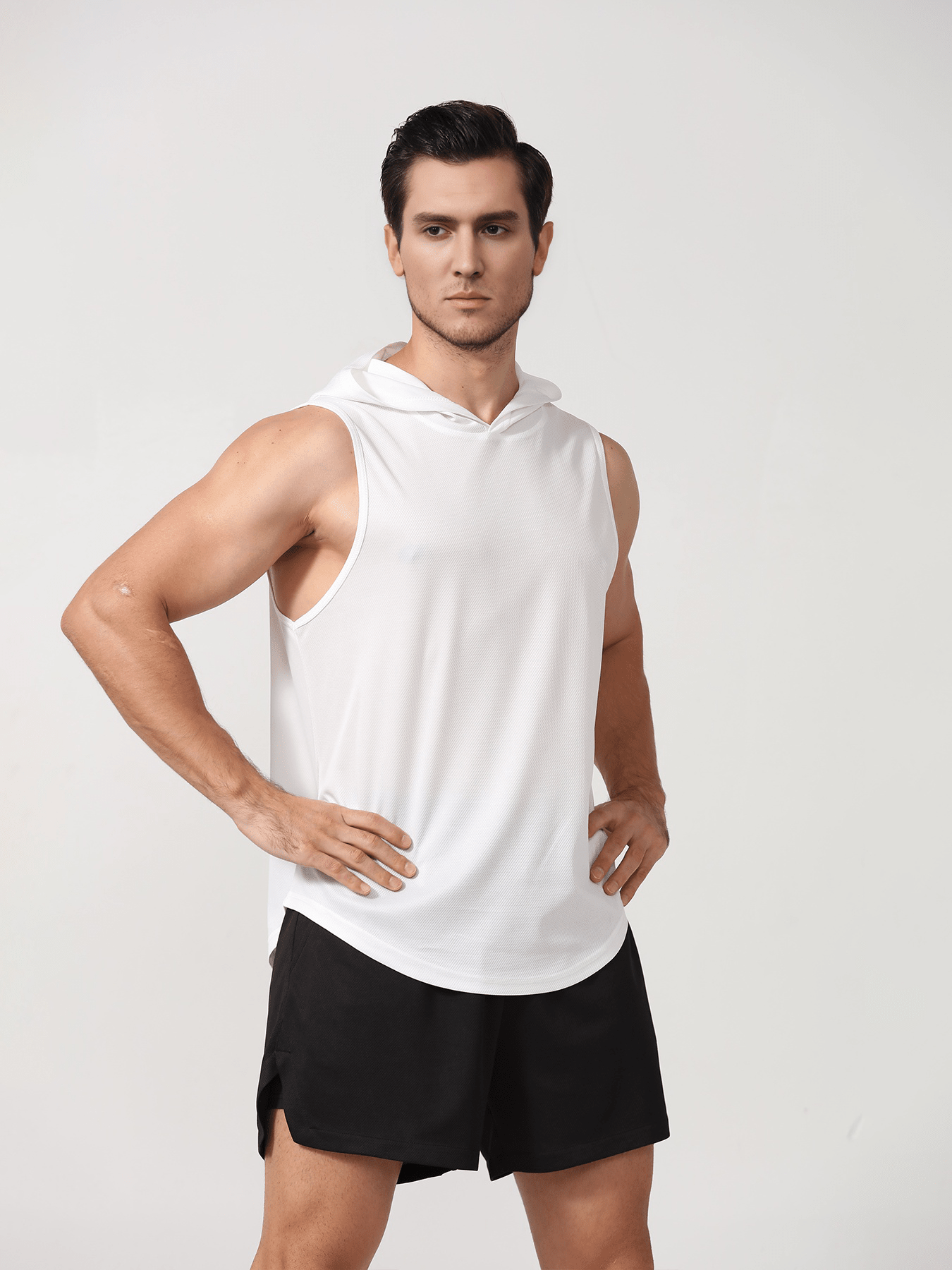 Boyfriend Style Men's Sports Hooded Tank Top For Outdoor Running, Fitness, Quick Dry Gym Clothes Boyfriend Style Men Basic T Shirt