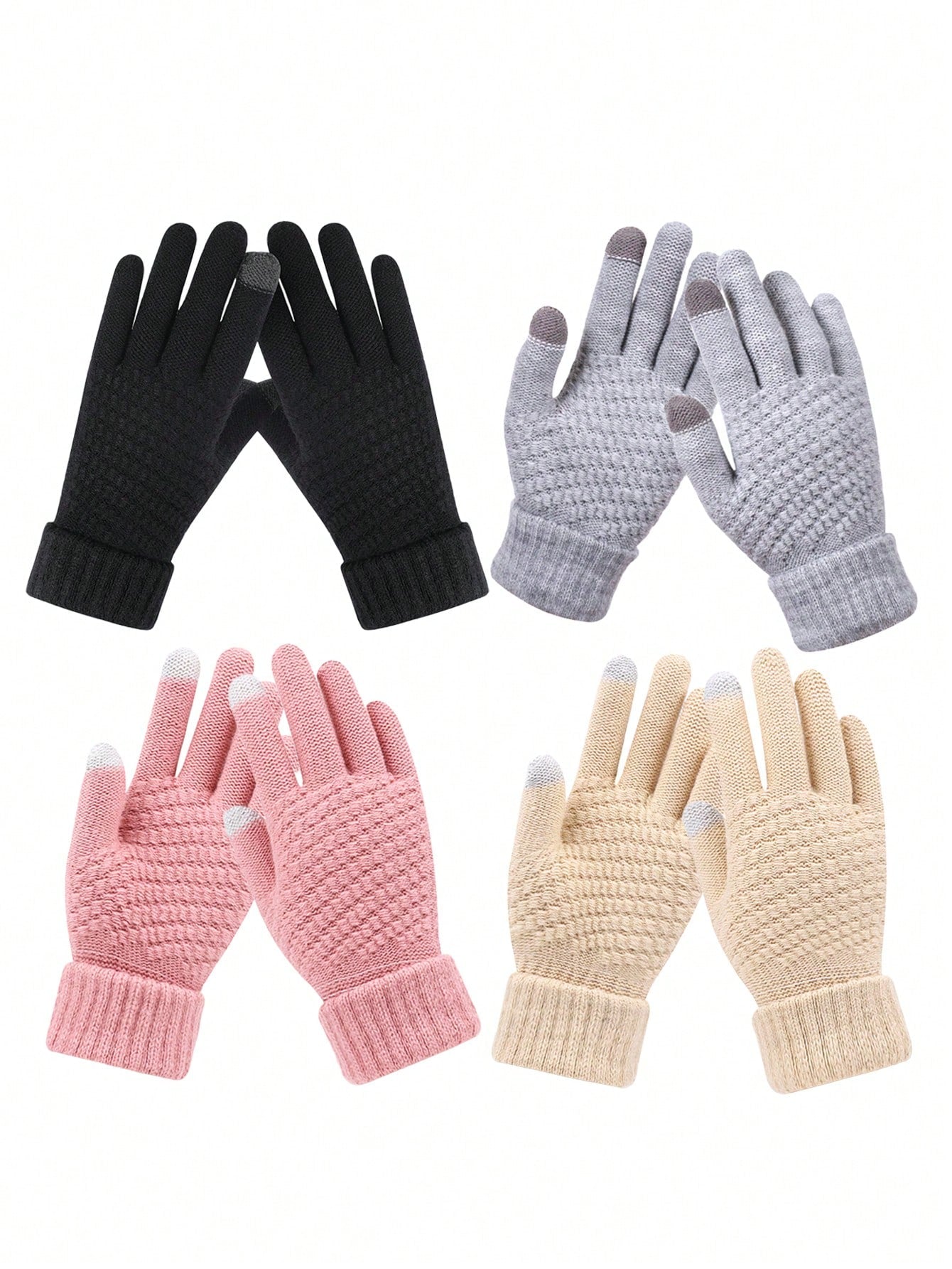 4 Pairs Women's Winter Touchscreen Gloves With Wool Lining Knit Gloves And Elastic Cuffs, Warm And Convenient For Texting