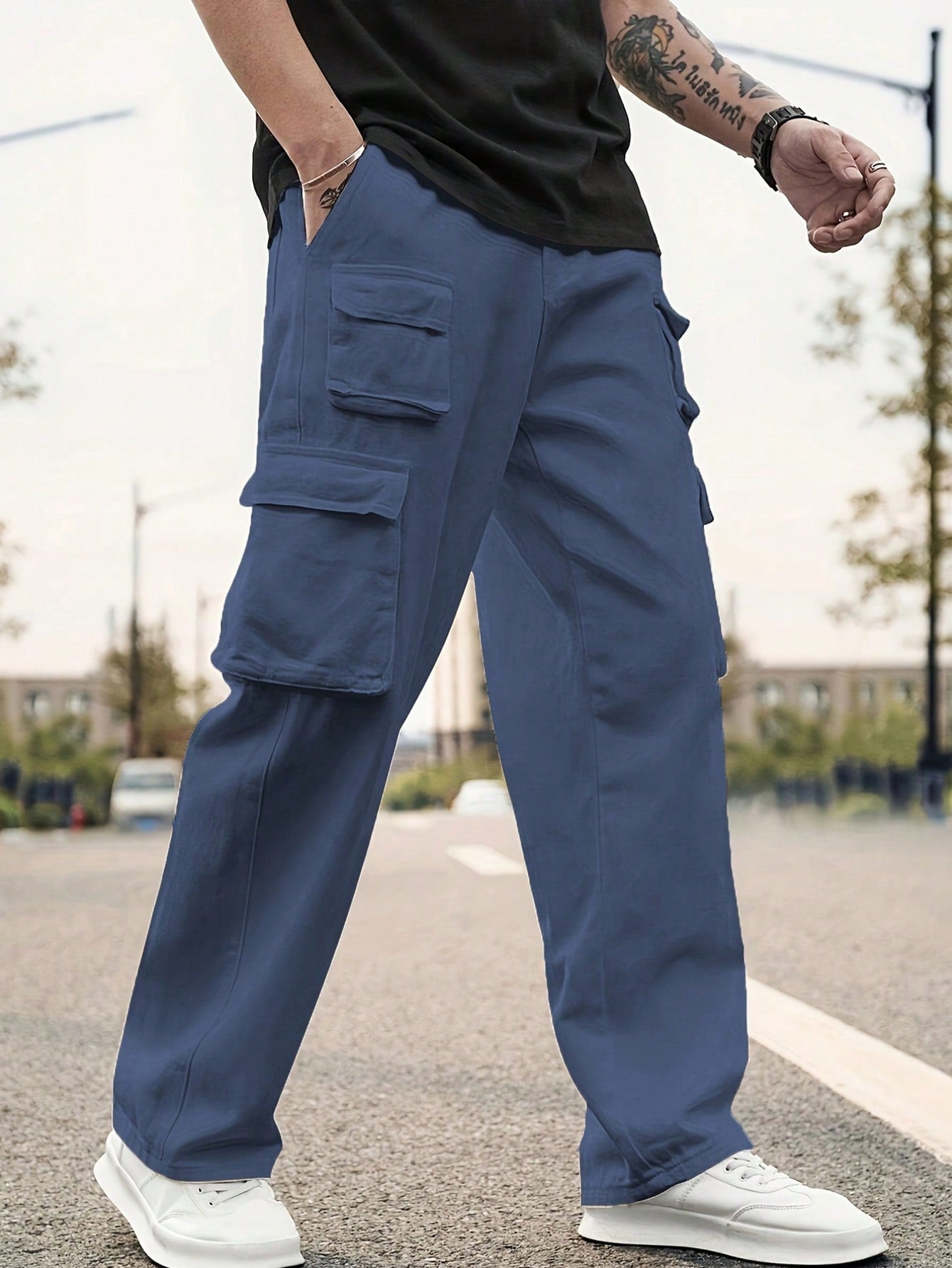 Men Flap Pocket Side Cargo Pants