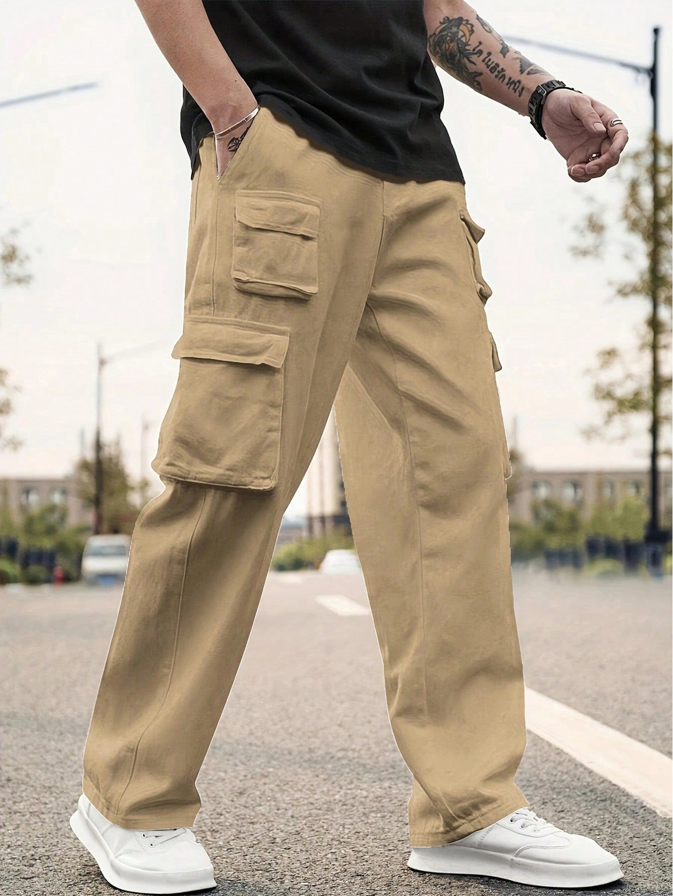 Men Flap Pocket Side Cargo Pants