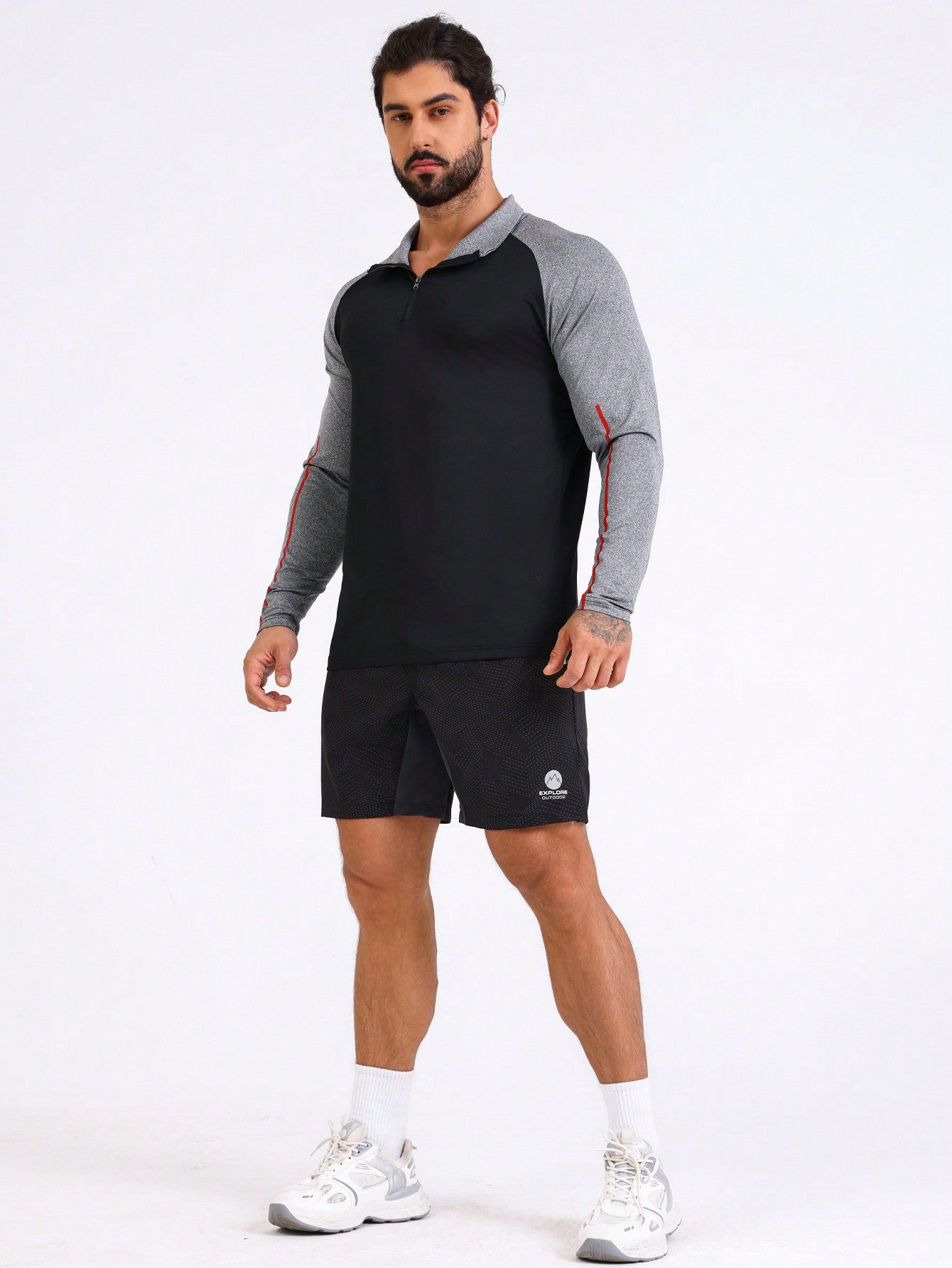 Manfinity Sport Corelite Boyfriend Style Men'S Sporty Jacket With Raglan Sleeve, Half Zip And Stand Collar Workout Tops