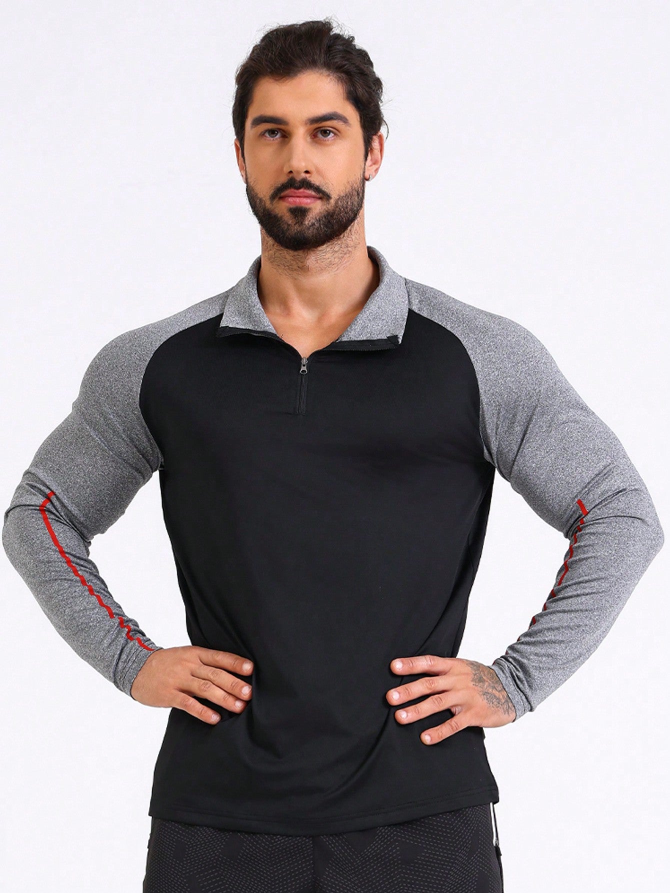 Manfinity Sport Corelite Boyfriend Style Men'S Sporty Jacket With Raglan Sleeve, Half Zip And Stand Collar Workout Tops