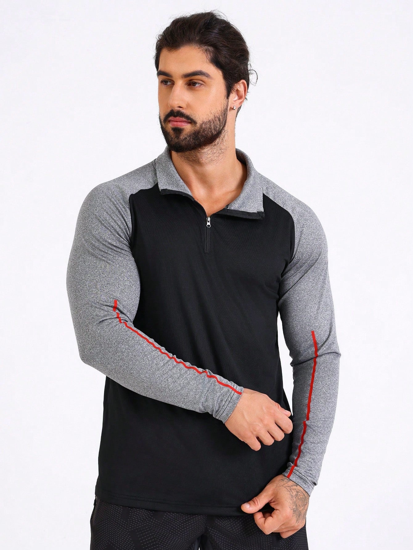 Manfinity Sport Corelite Boyfriend Style Men'S Sporty Jacket With Raglan Sleeve, Half Zip And Stand Collar Workout Tops