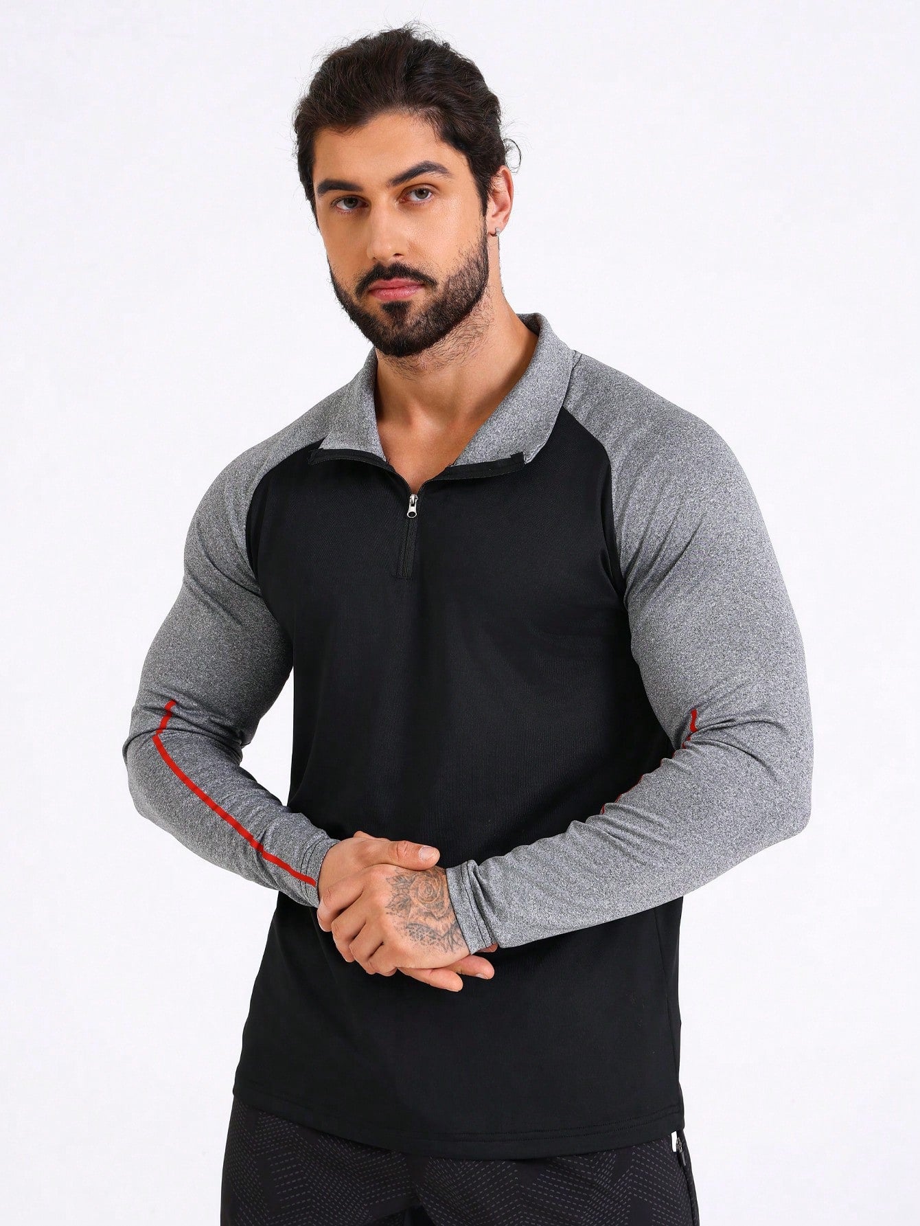 Manfinity Sport Corelite Boyfriend Style Men'S Sporty Jacket With Raglan Sleeve, Half Zip And Stand Collar Workout Tops