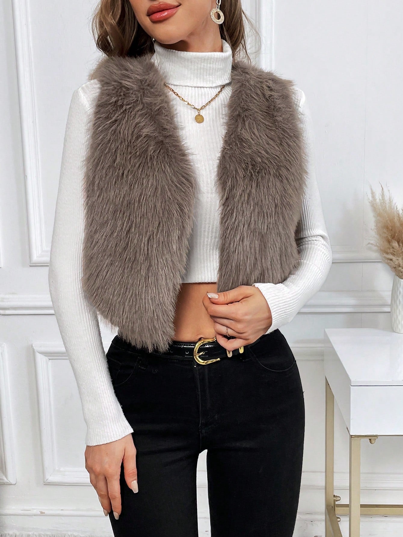 Privé Open Front Fuzzy Vest Coat