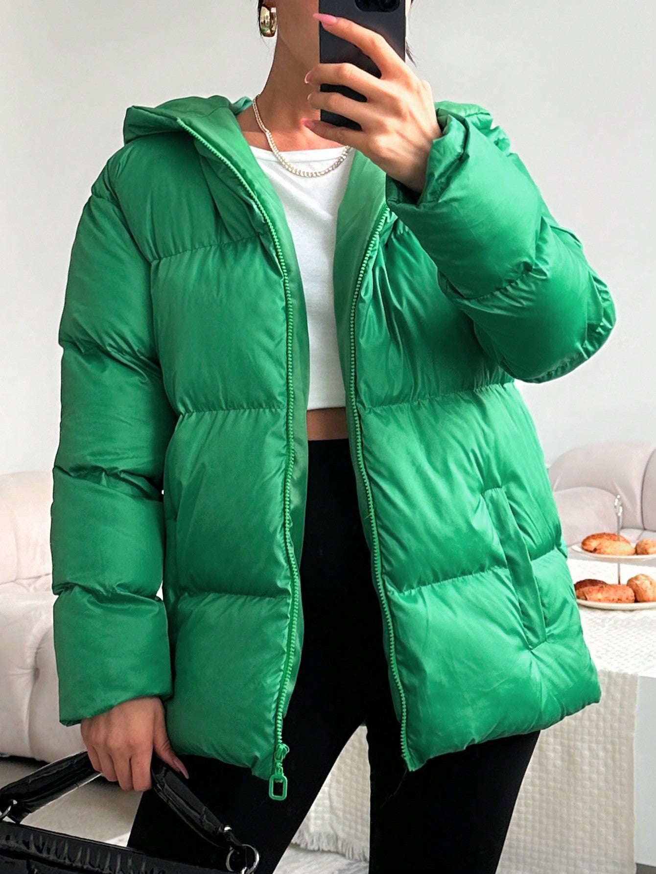 Solid Color Short Padded Jacket For Women