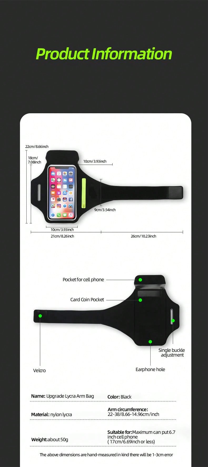 Running Armband With Earphones Bag Cell Phone Armband Compatible With IPhone  Water Resistant Sports Phone Holder Case