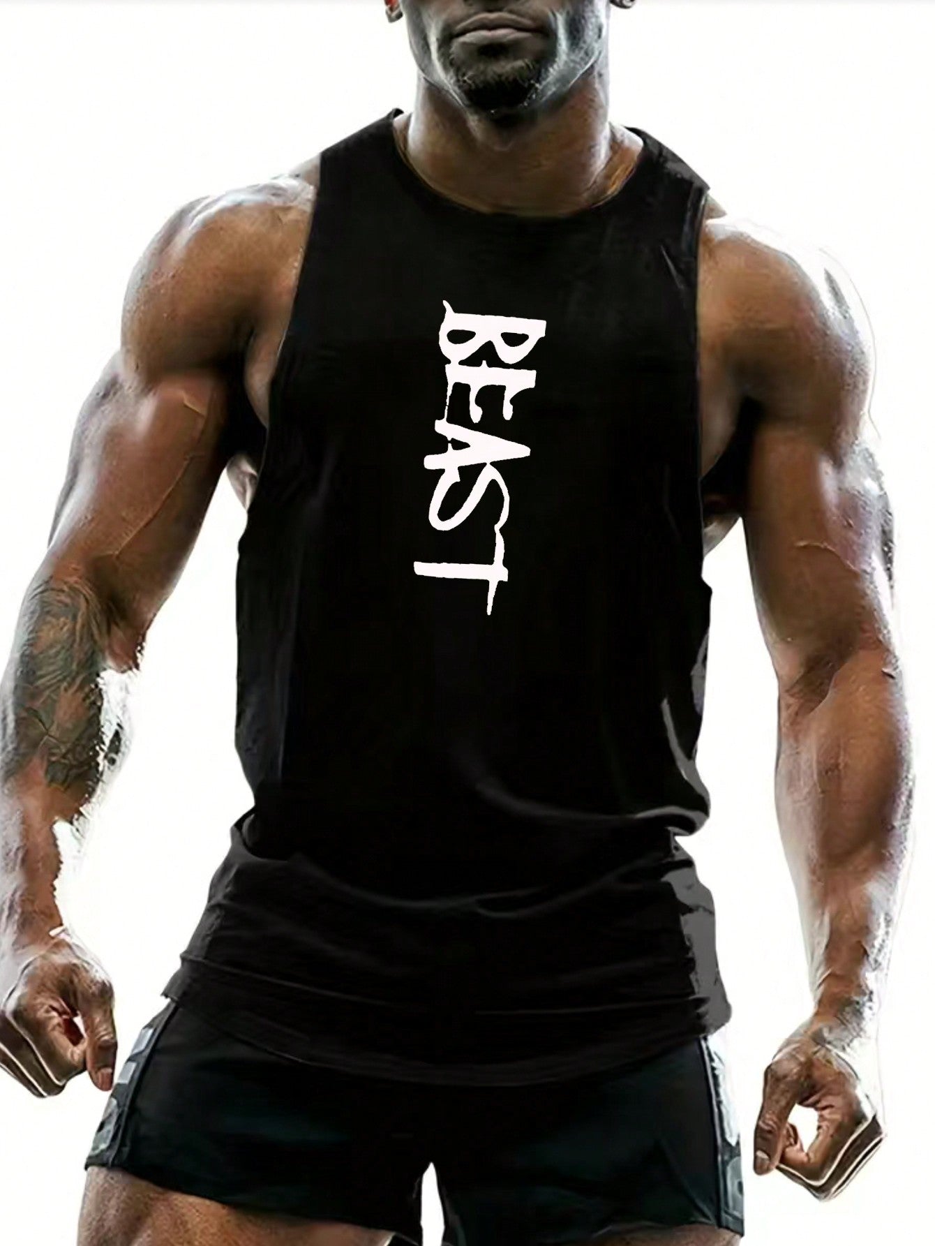 Boyfriend Style Men's Letter Print Round Neck Sports Tank Top Workout Tops