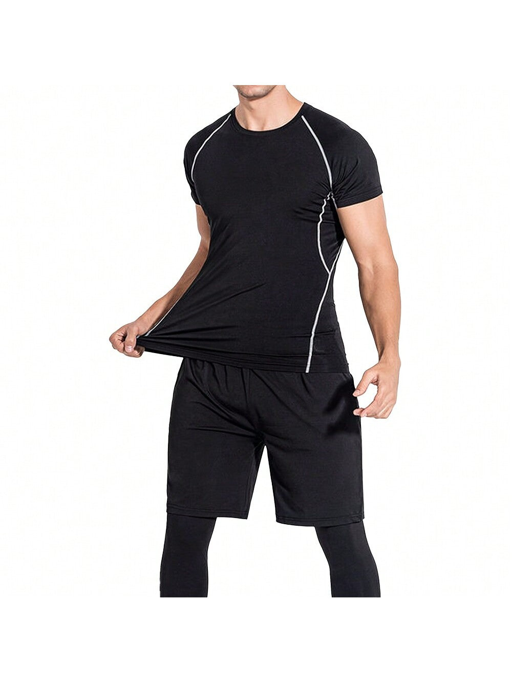 3pcs/Set Boyfriend Style Men's Fitness Clothing Set, Quick-Drying, Tight Training Suit For Running, Basketball, Gym All Seasons Gym Clothes Boyfriend Style Men, Athletic Suit, Tracksuit Boyfriend Style Men Shorts Set